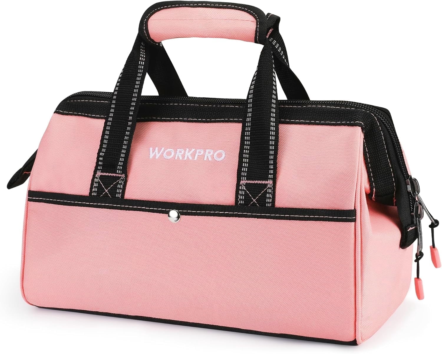 WORKPRO 13-inch Tool Bag, Heavy-Duty Soft Storage Tote with Wide Mouth and Pockets (Pink, 13.38 in x 6.69 in x 8.66 in) 6iikn