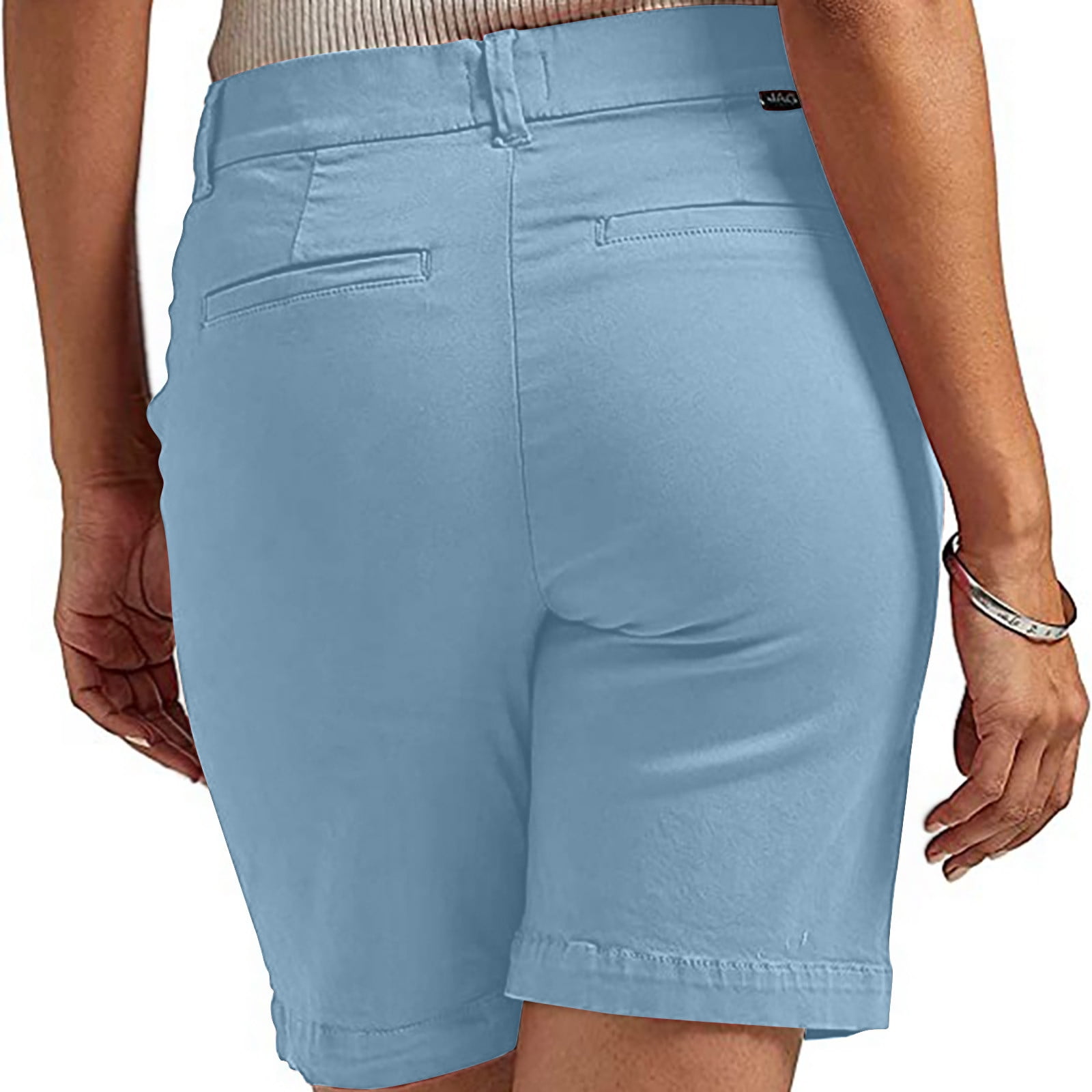 HTNBO Womens Bermuda Shorts Straight Leg Athletic Hiking Golf Shorts with Pockets (Blue, Large) def5w