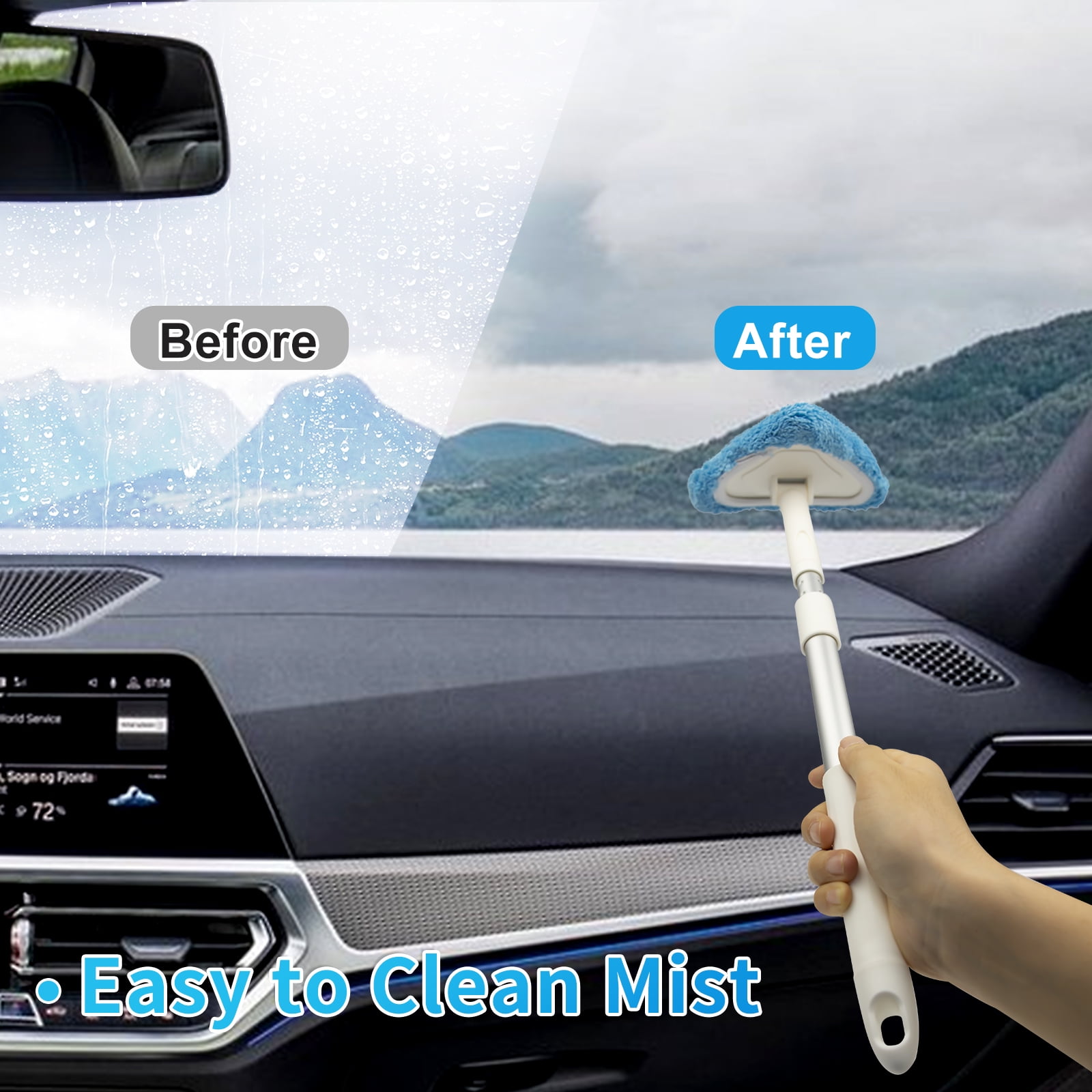 ITTAHO Car Windshield Cleaning Tool with Extendable Handle and 3 Washable Microfiber Pads (White, 19.6 in to 26 in) jzzqe