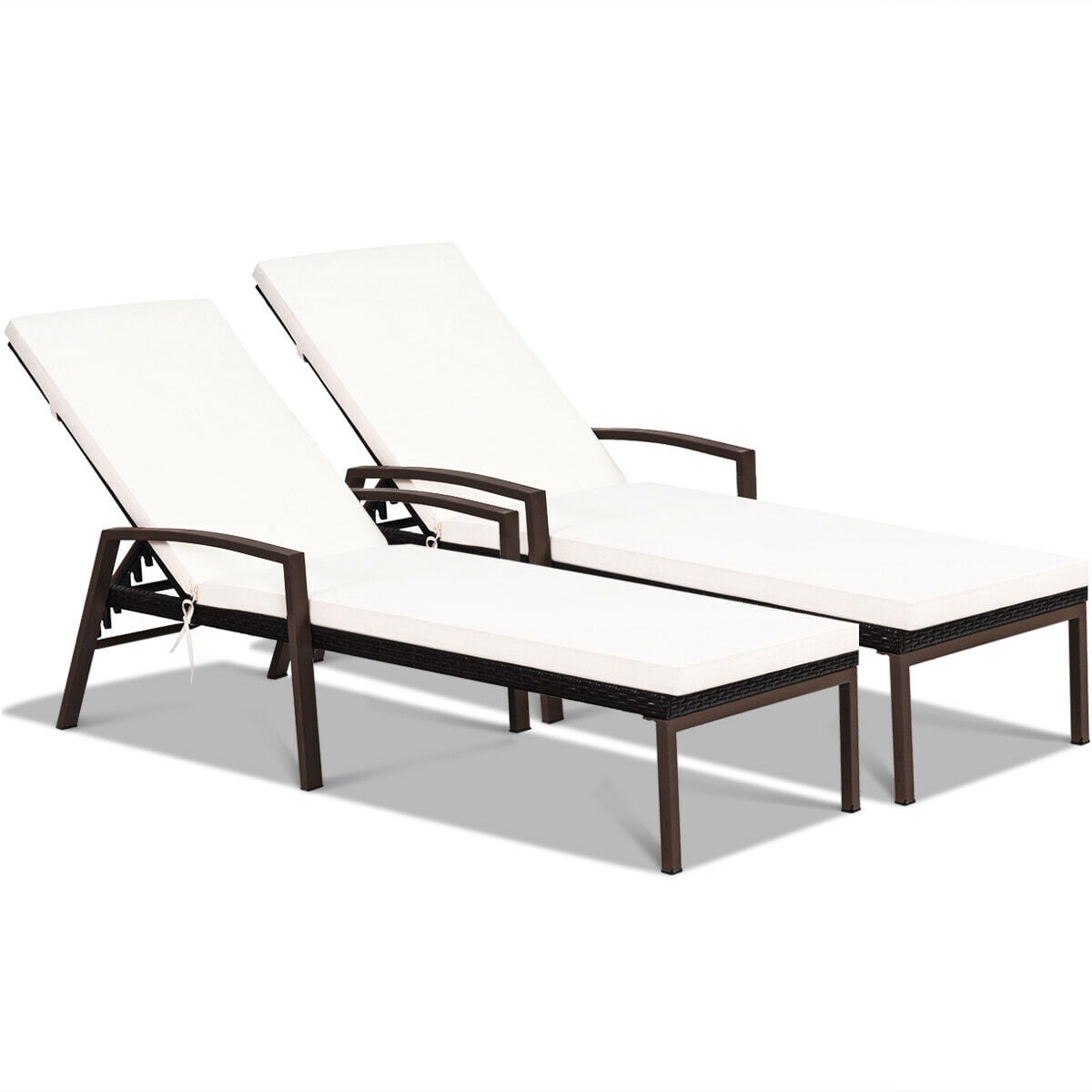 Costway 2-Piece Patio Rattan Lounge Chair Set with Adjustable Backrest and Cushions (Off-White) gvlci