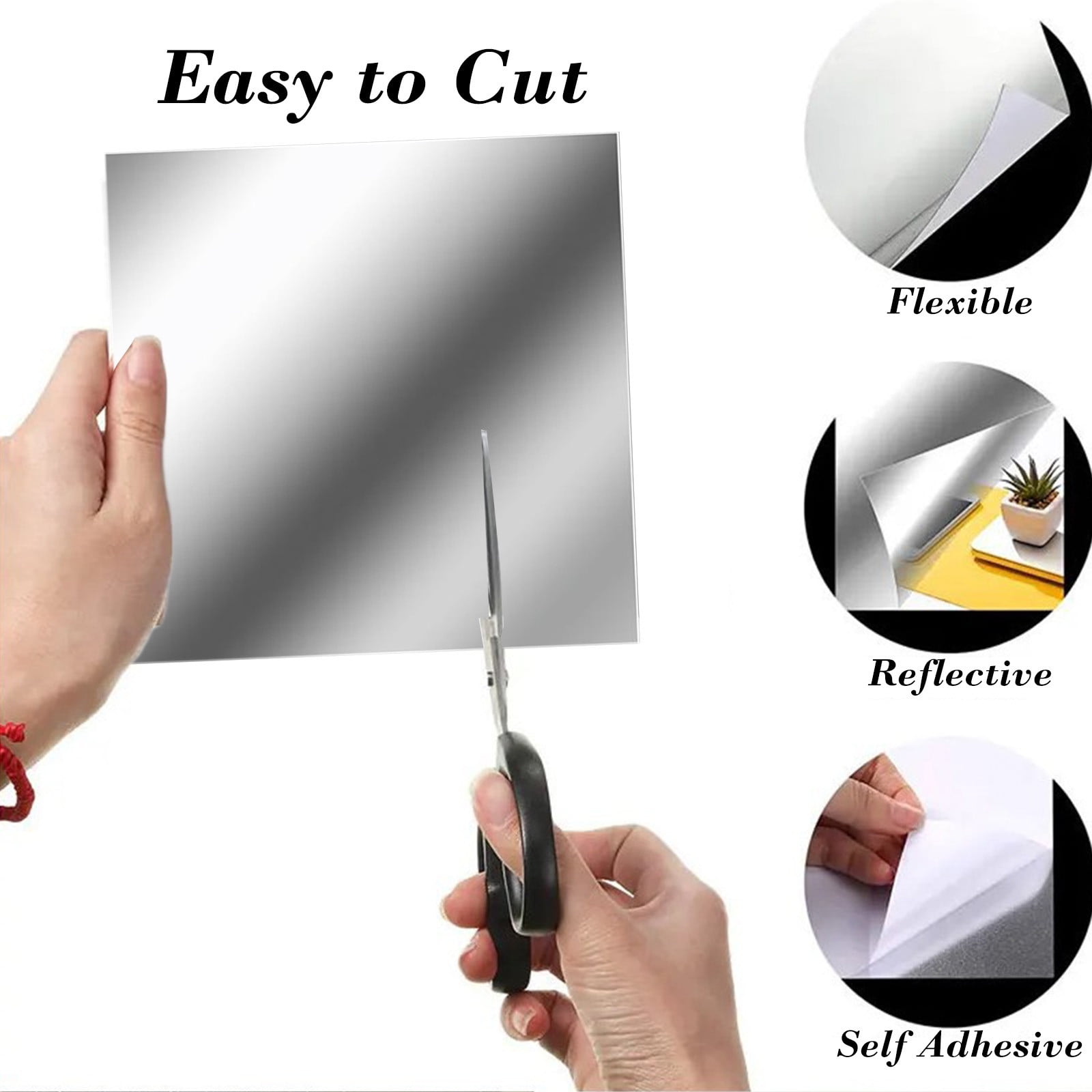 TOPRenddon Peel & Stick Mirror Tiles, Shatterproof Flexible Acrylic Wall Decals for Home Decor (Silver, 12-Pack, 6x6 in) bg0gy