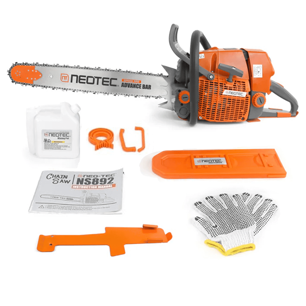 Neotec NS892 92cc 2-Cycle Gas Chainsaw, Heavy-Duty Wood Cutting and Trimming Tool (25 in) rxtxa