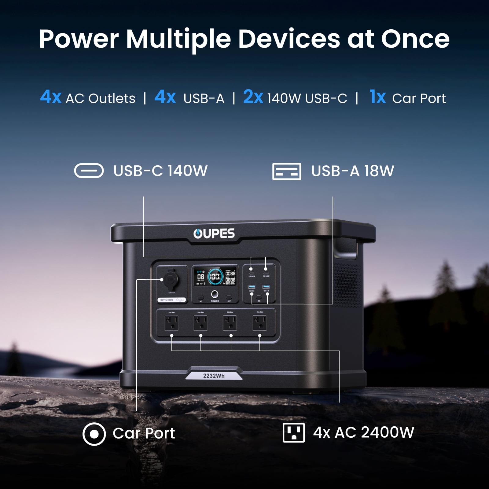 OUPES Exodus 2400 Lite Portable Power Station Solar Generator (2232Wh, 2400W Output) 6f4kk