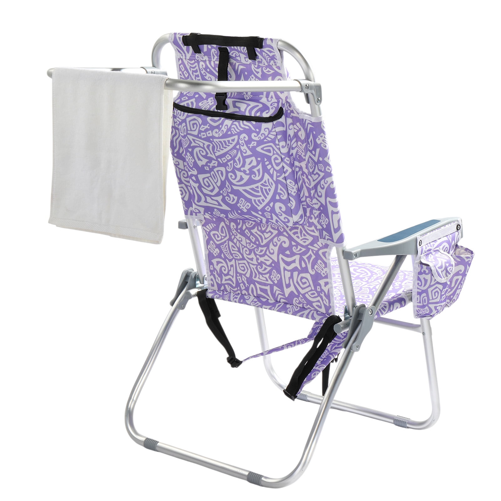 HONEY HOME Aluminum Beach Chair, 5-Position Adjustable Folding Chair with Cooler Bag and Headrest (265 lb Capacity) fd3q4