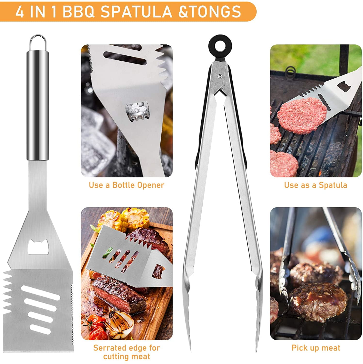 Cshidworld 41-Piece BBQ Grill Tool Set, Professional Stainless Steel Grilling Accessories with Storage Bag (Silver, 41-Piece) y0b4s