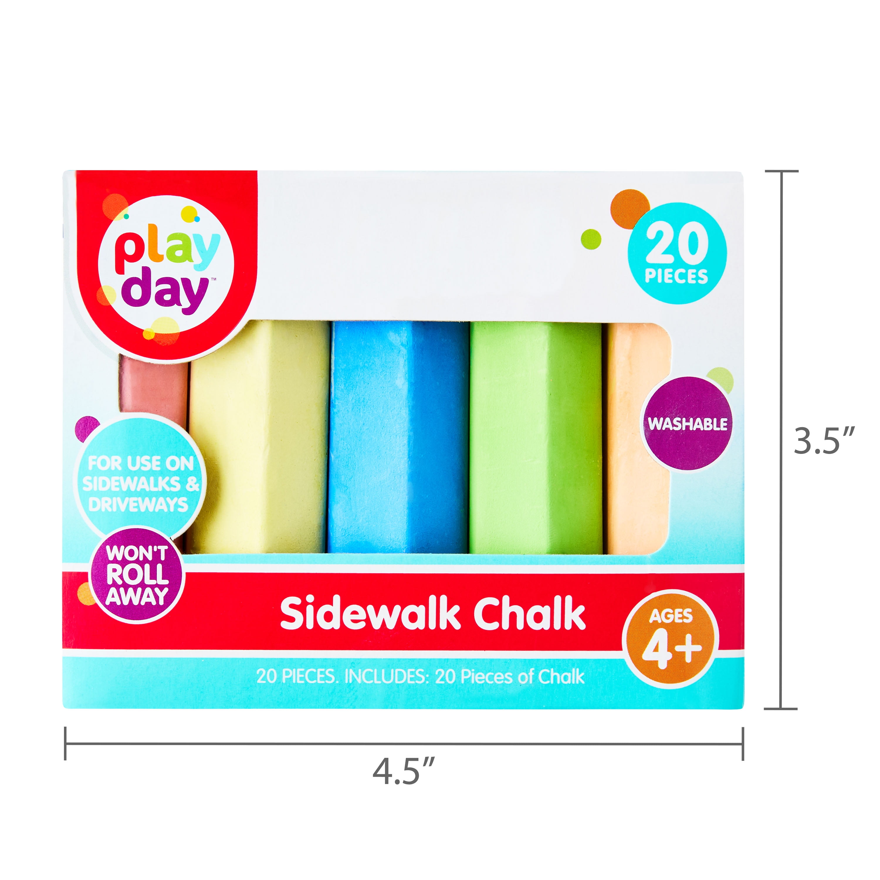 Play Day Anti-Roll Sidewalk Chalk Set (Multicolor, 20 Count) ohz5l