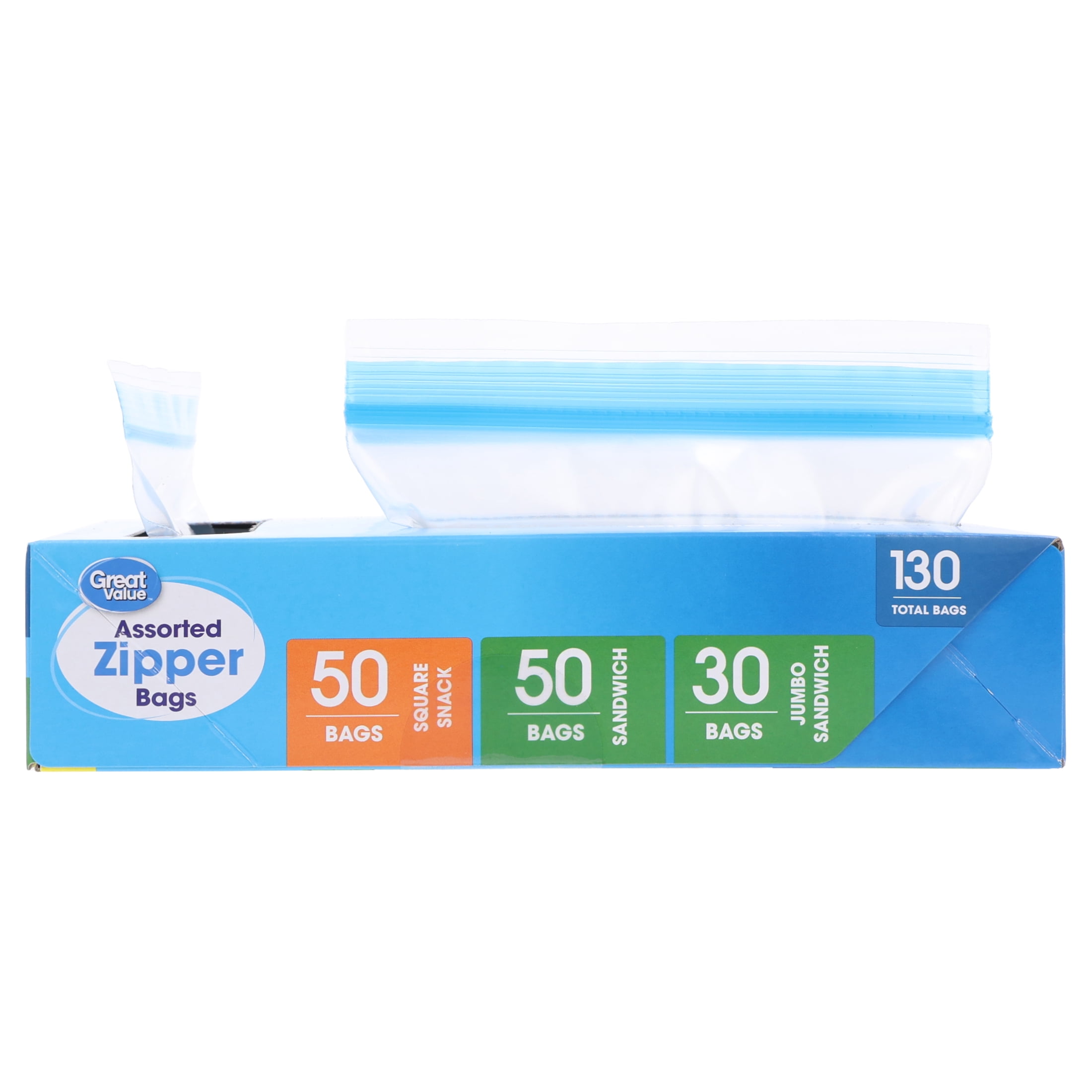 Great Value Zipper Food Storage Bags Variety Pack (Clear, 130 Count) 3zzbs