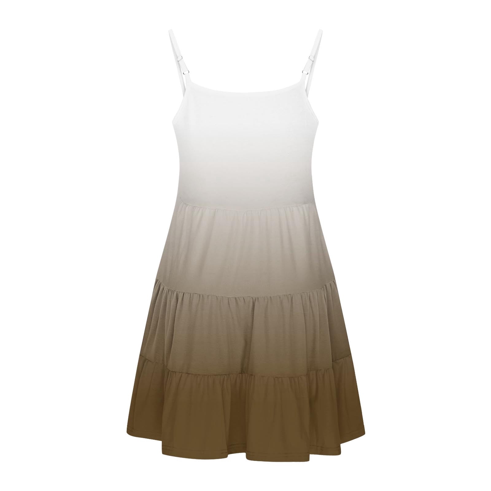 WRKEKC Girls Summer Bohemian Sundress Spaghetti Strap Tiered Ruffle Hem Gradient Dress (Brown, Size 10) zioe8