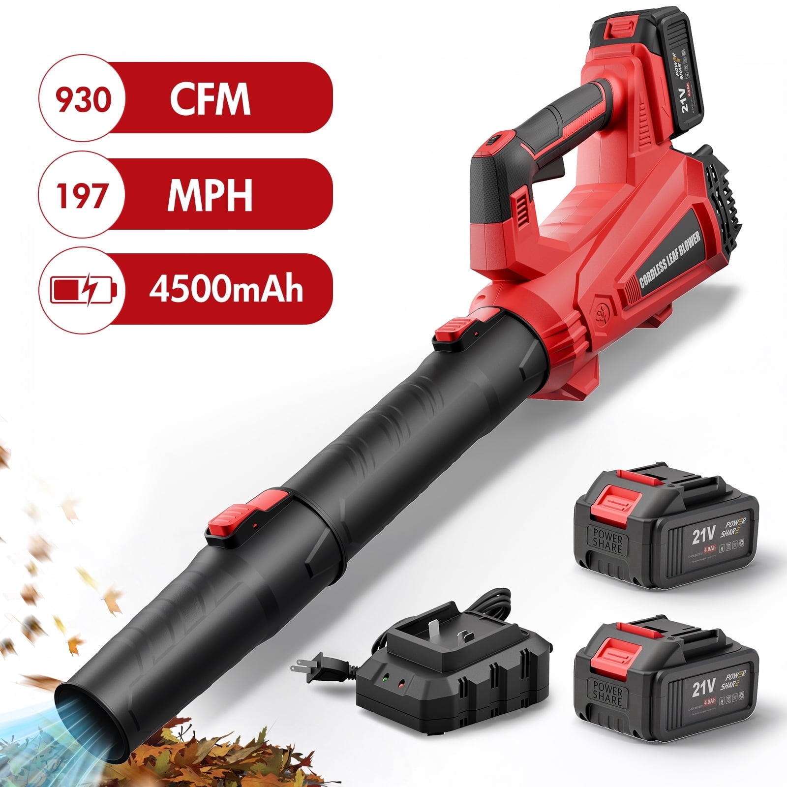 IAMSTECH Cordless Leaf Blower, 930 CFM Electric Power Sweeper with 6 Speed Settings (21V 4.5Ah, 7.5 lb) l22gk