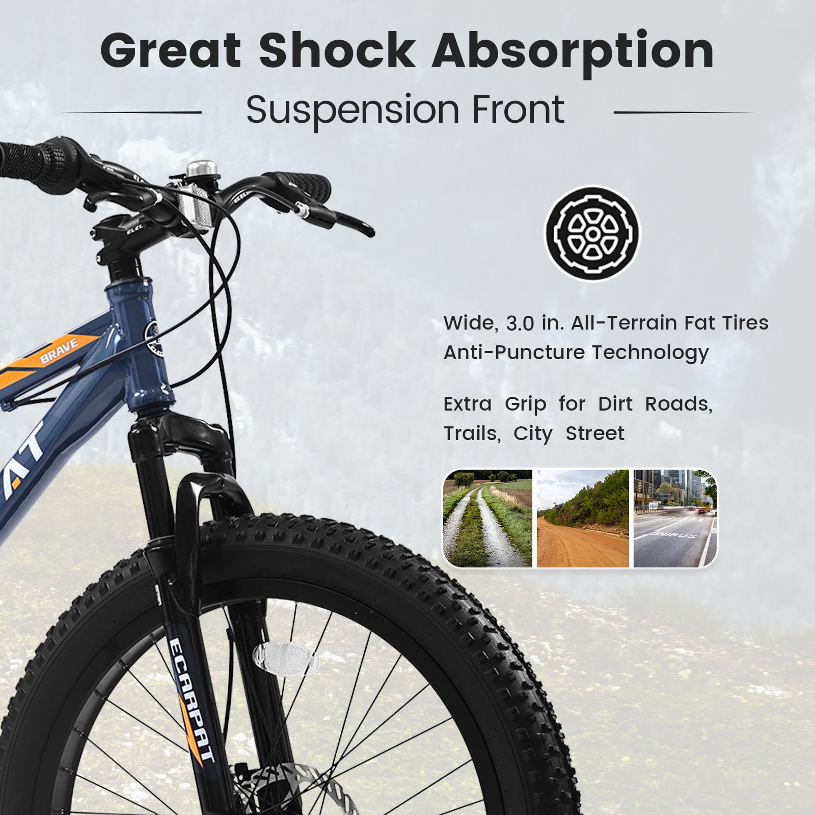 Track 7 Fat Tire Mountain Bike, 7-Speed Shimano Drivetrain, High-Carbon Steel Frame, Dual Disc Brakes (Grey, 24 in) o1umh