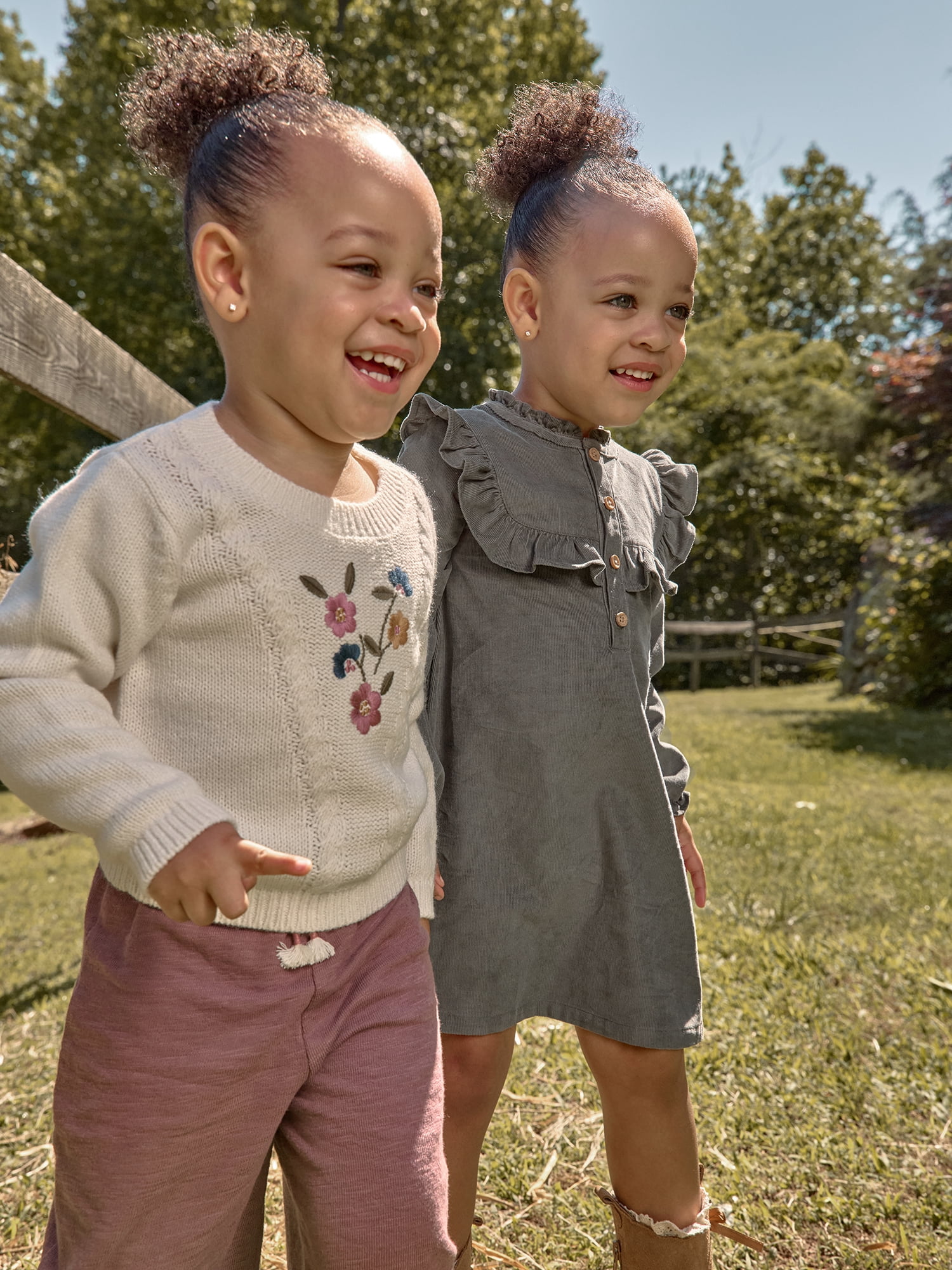 Modern Moments by Gerber Toddler Girl Ruffled Yoke Dress (Grey, 12M-5T) hky2t