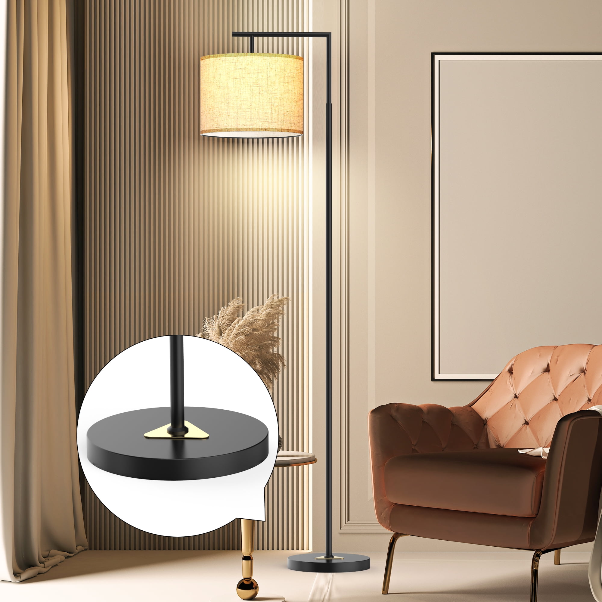Jurulu Modern Arc Floor Lamp with Remote Control, Adjustable Linen Shade, Dimmable LED Standing Light (White, 61 in) cs74o