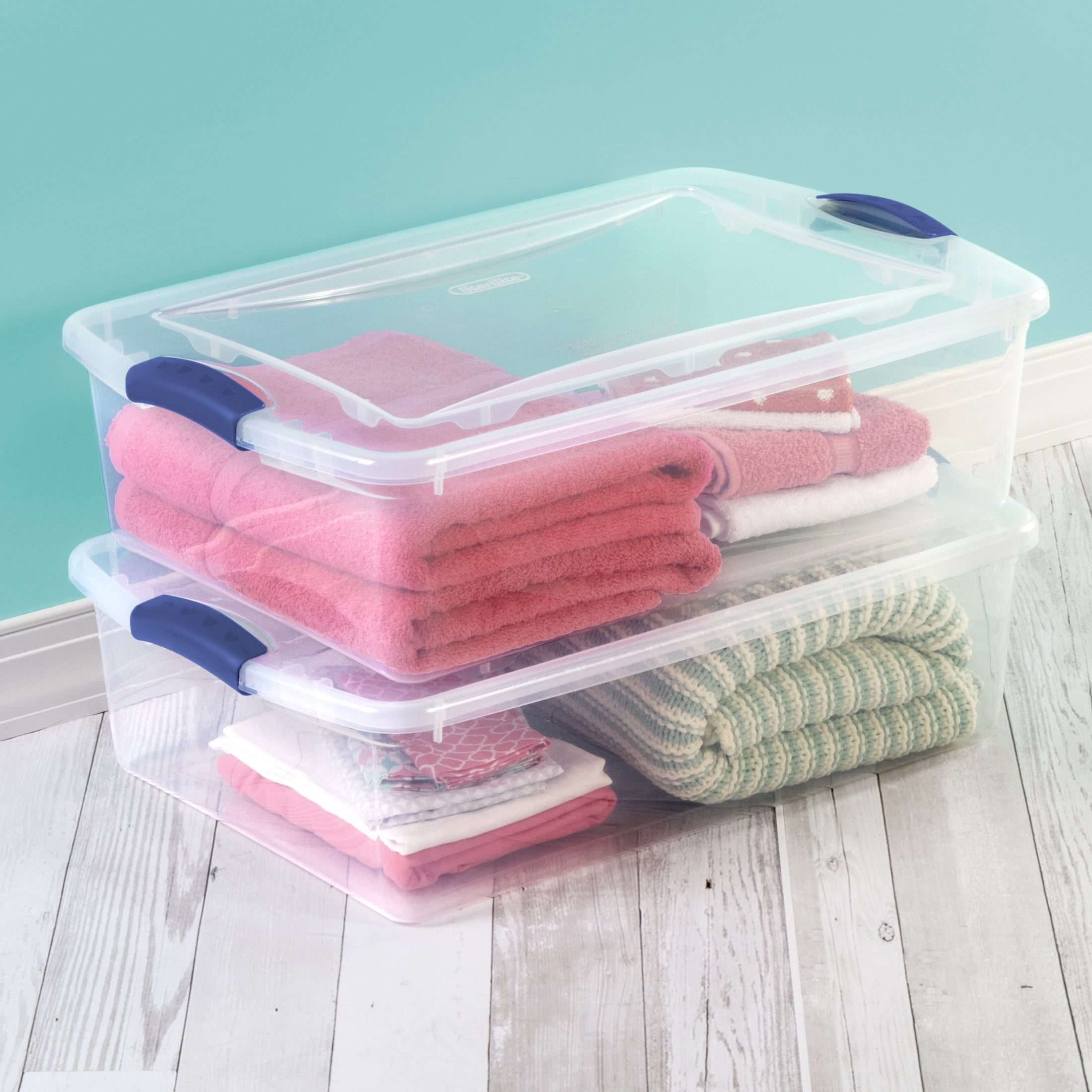 Sterilite 32 Quart Latching Storage Bin, Clear Plastic Container with Secure Latch Lid (Clear, 32 Quart) 1dpe3