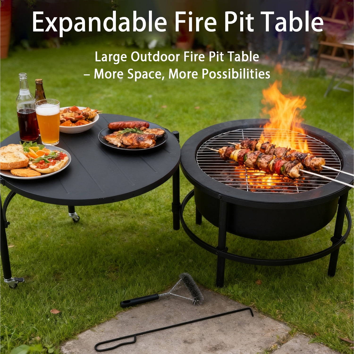 VAJIAZA Foldable Outdoor Fire Pit Table, Heavy-Duty Cold-Rolled Steel BBQ Grill with Accessories (Black, 52 in) yd8wc