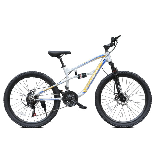 Harmie Mountain Bike Full Suspension 21-Speed Steel Frame Disc Brakes (Blue, 26 in) mz6qy
