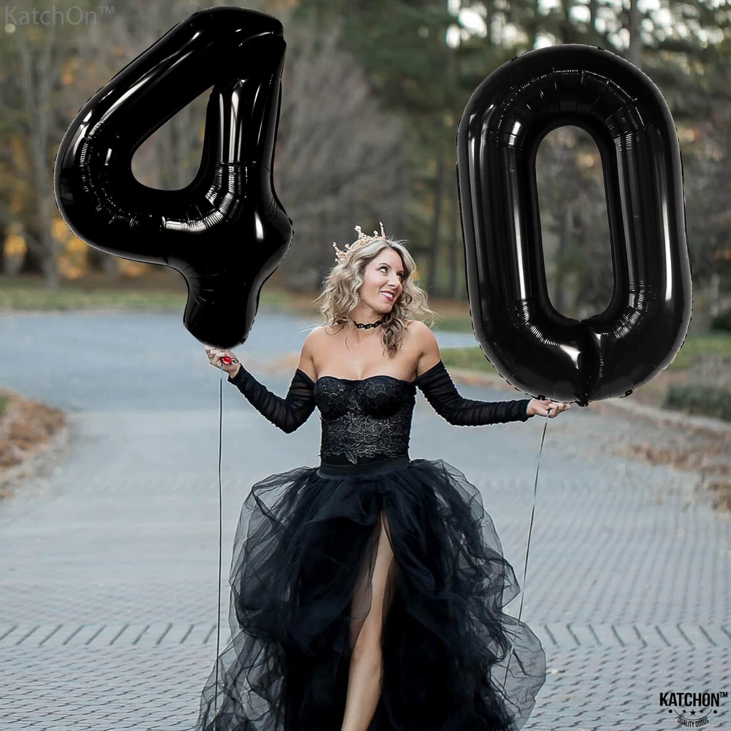 KatchOn Giant Number 40 Balloon Set for Birthday Party Decorations (Black, 40 in) f7o54
