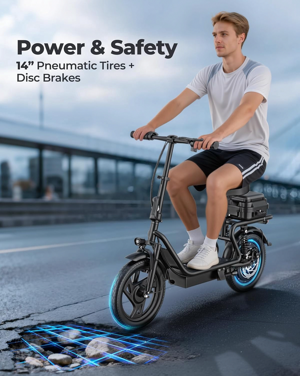 Generic Electric Scooter Commuter E-Scooter with Seat and Storage (Black, 264 lb Capacity) wipc3