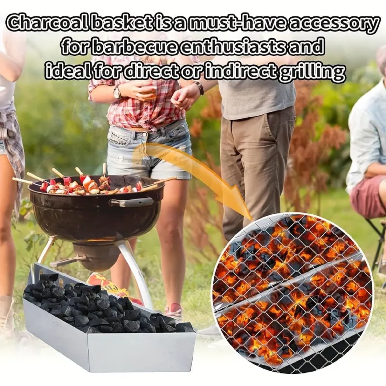 MORESEC Charcoal Grill Baskets (2 Pack, 15.16 in x 4.33 in x 2.95 in) c1uej
