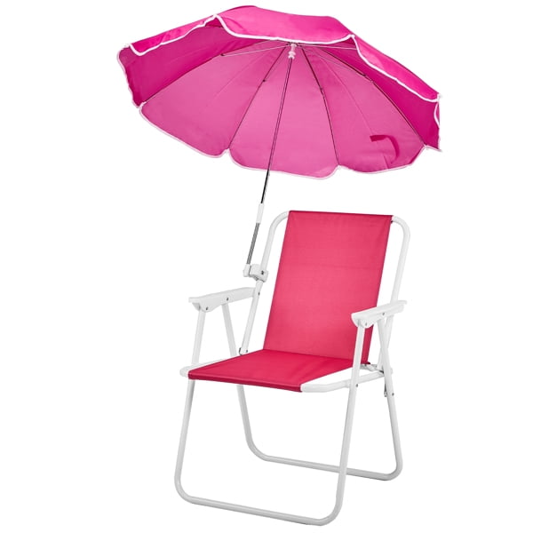 AsterOutdoor Folding Beach Chair with Umbrella, Lightweight Portable Camping Chair for Outdoor Activities (Pink, 265 lb Capacity) 5keyc