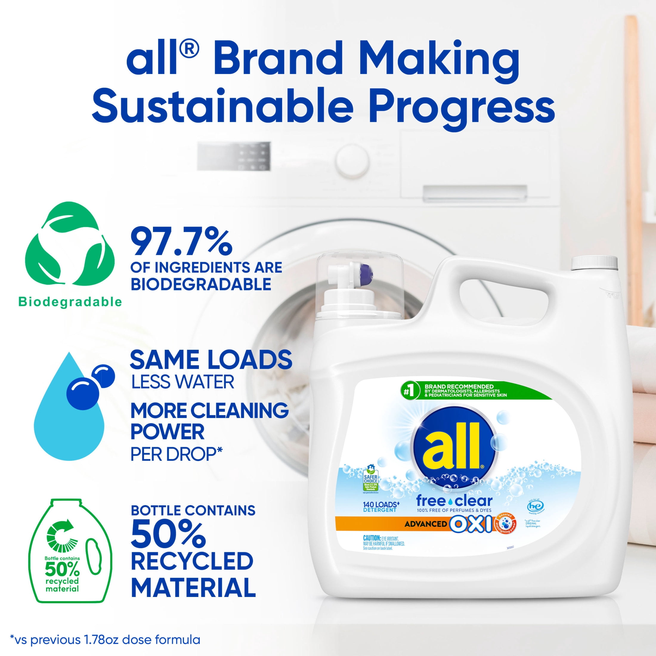 all Free Clear Oxi Liquid Laundry Detergent (Clear, 154 oz) dlxrd