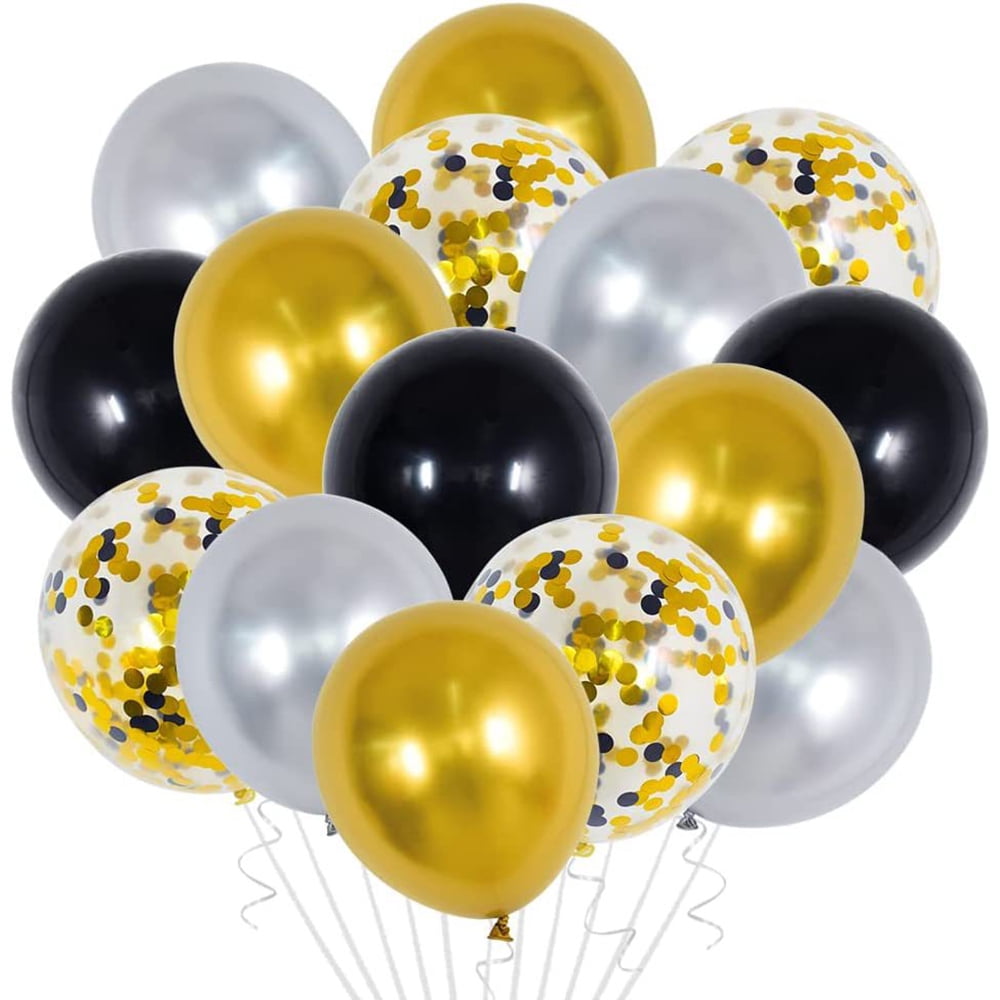 Heldig Latex Balloon Set for Party Decorations (Black, Gold, Silver, 60 Pack) aj03y