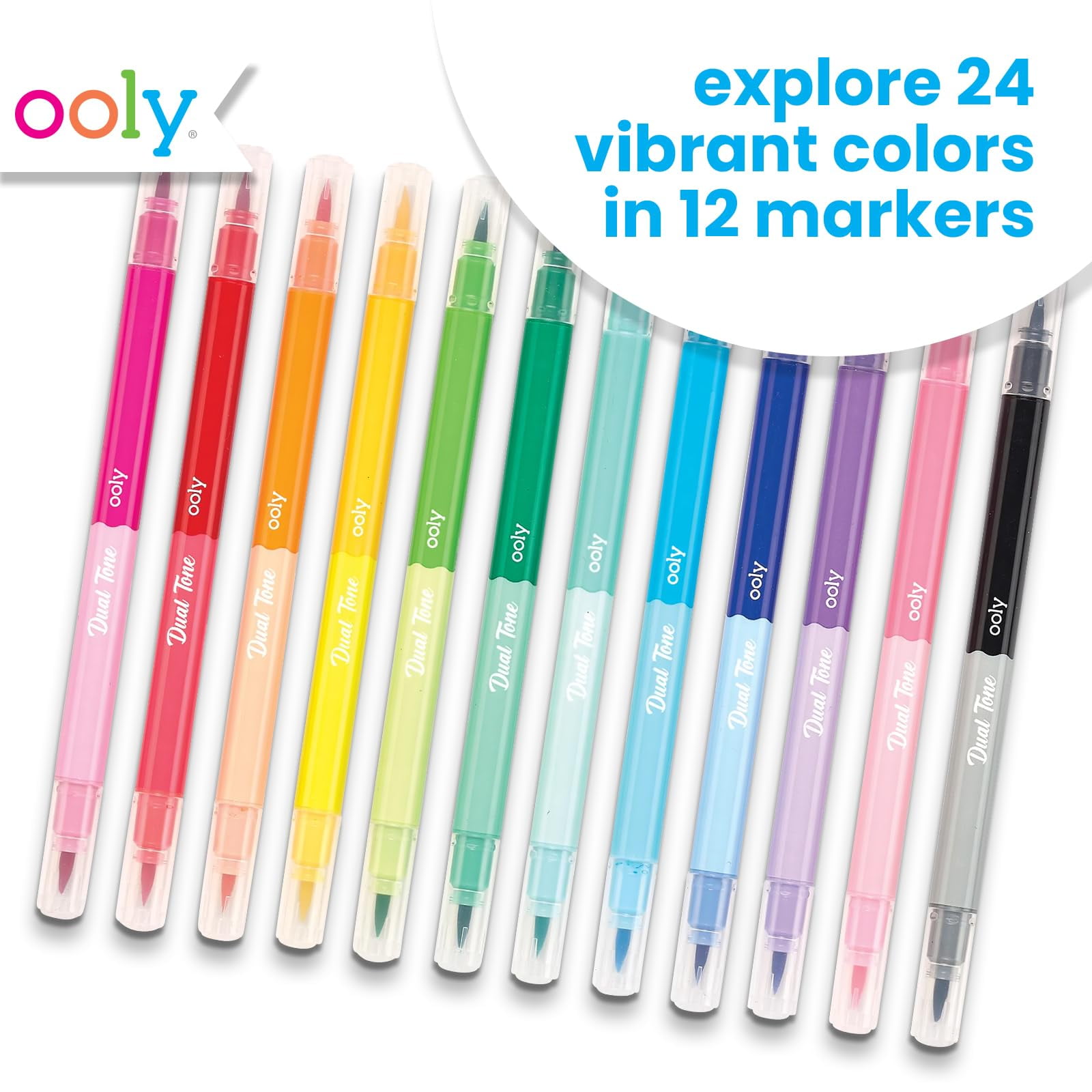 OOLY Dual Tone Double-Ended Brush Markers (24 Colors, 12 Count) xdfhp