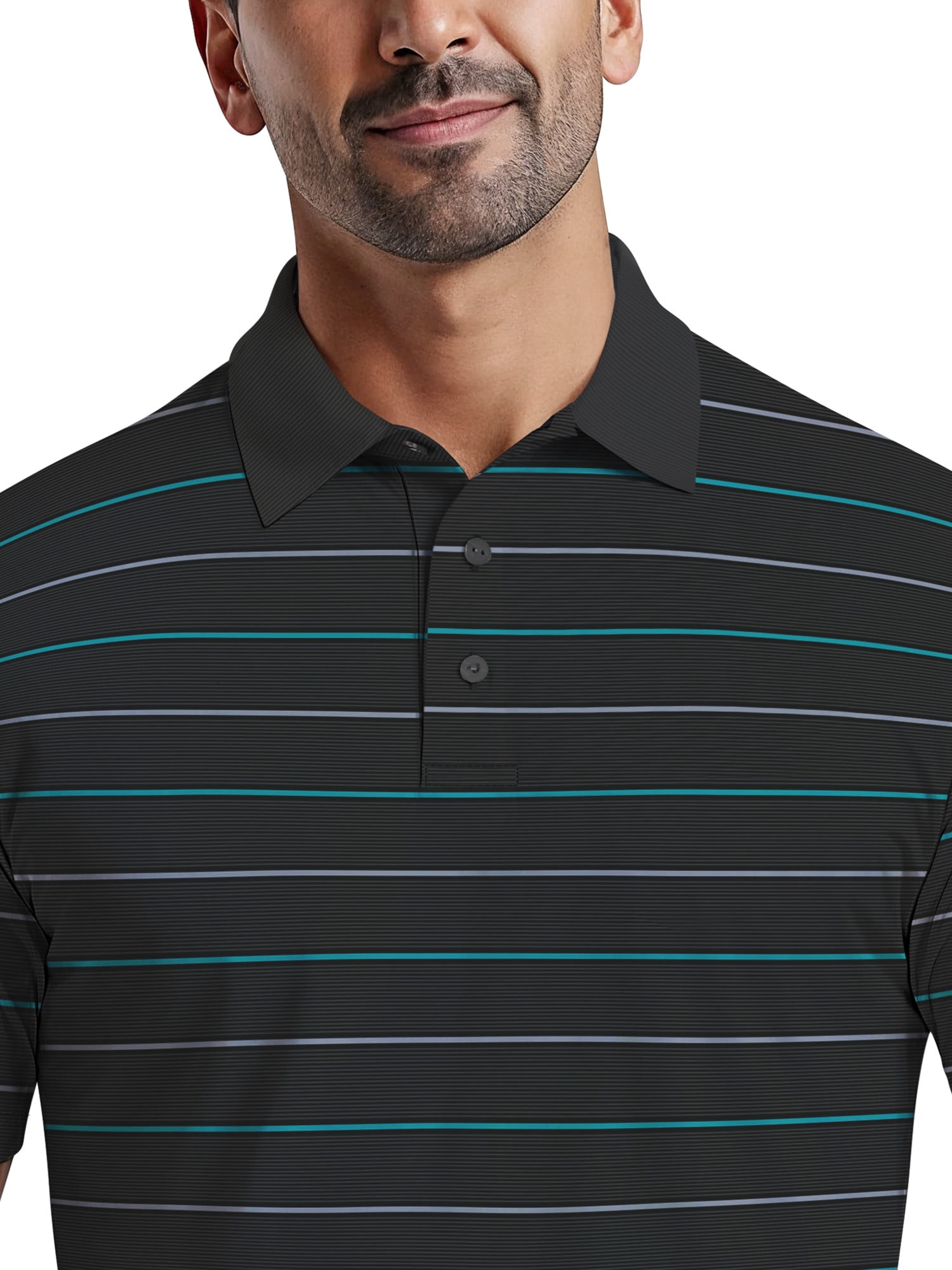 Ben Hogan Men's Performance Multi-Colored Stripe Short Sleeve Polo Shirt (Black, XL) v5jhh