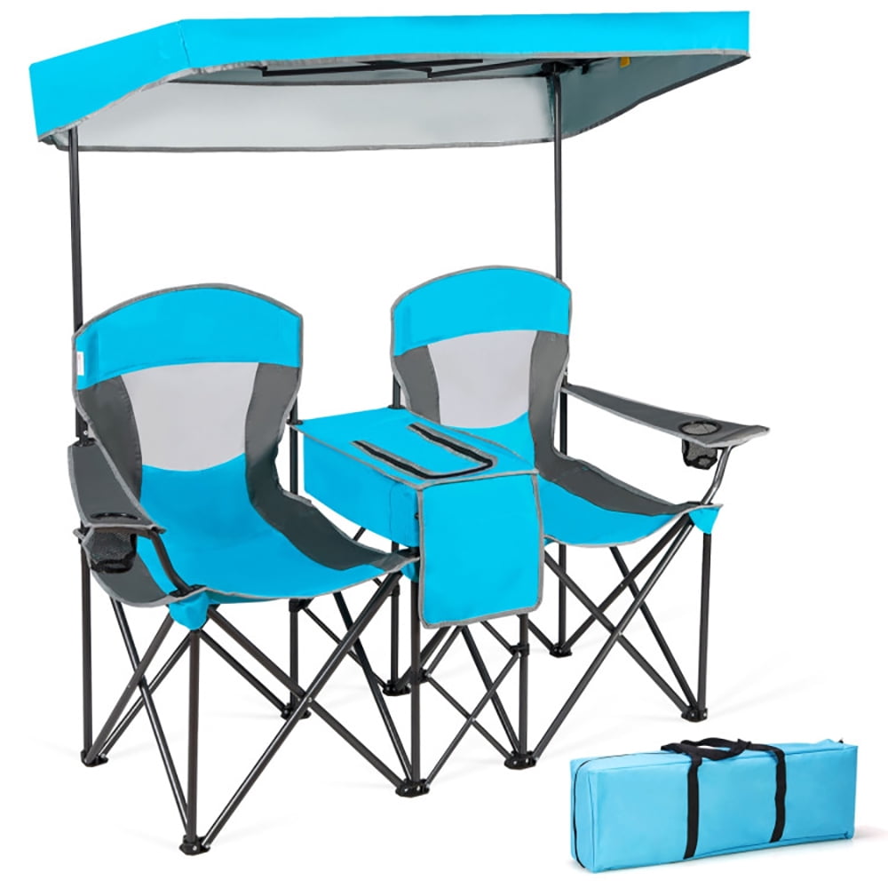 YYAO Portable Folding Camping Chair with Canopy and Cooler Bag (Blue, 265 lb Capacity) kac6z