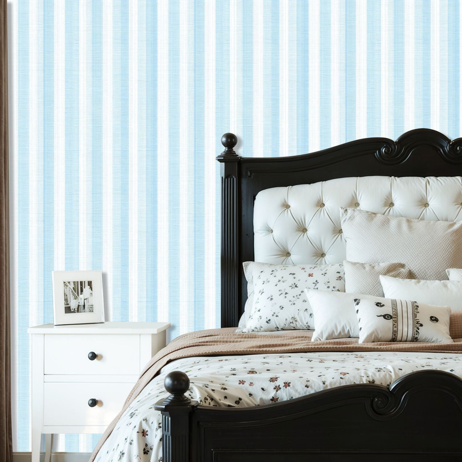 Kanworse Peel and Stick Wallpaper Vertical Stripe Self-Adhesive Vinyl Contact Paper for Home Decor (Light Blue and White, 23.6 in x 9.8 ft) blk21