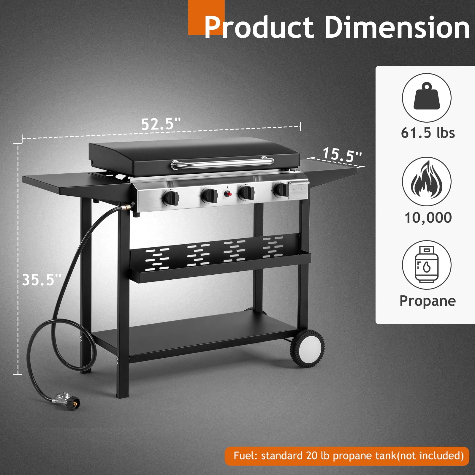 Zintown 4-Burner Propane Gas Griddle Table Top Camping Grill (Black, 52.4 in x 15.4 in x 35.4 in) ohufs
