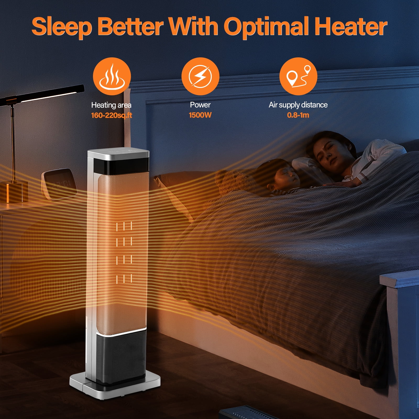 JIOABL Portable Ceramic Space Heater with Remote and Thermostat (Silver, 25 in) 3fwse