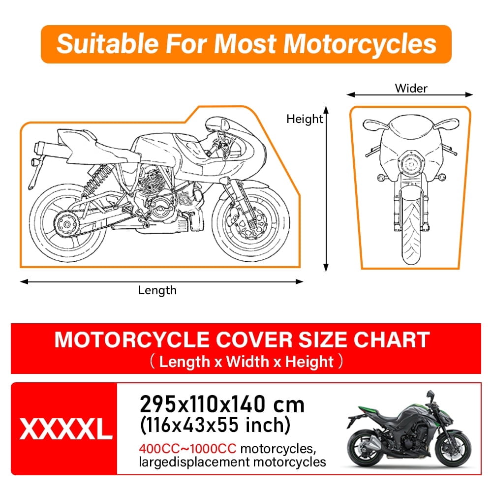 XiongXiong Motorcycle Cover, All-Weather Waterproof Protection, Heavy-Duty Oxford Fabric with Reflective Strips (Black, 4XL) cis9g