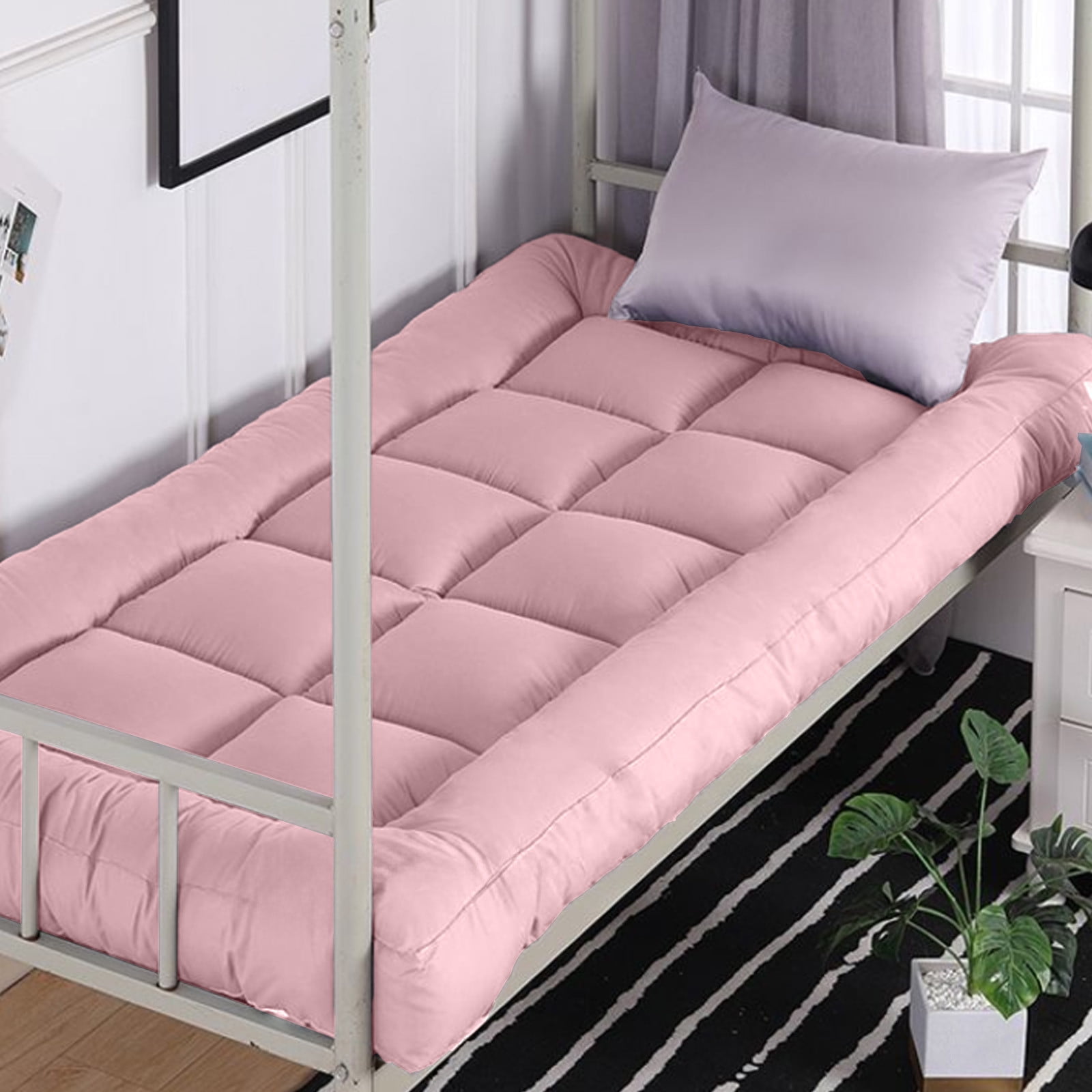 Gnmfd Thickened Soft Fiber Mattress Foldable Sleeping Pad for Single Bed (Pink, 35 in x 79 in) olvt3