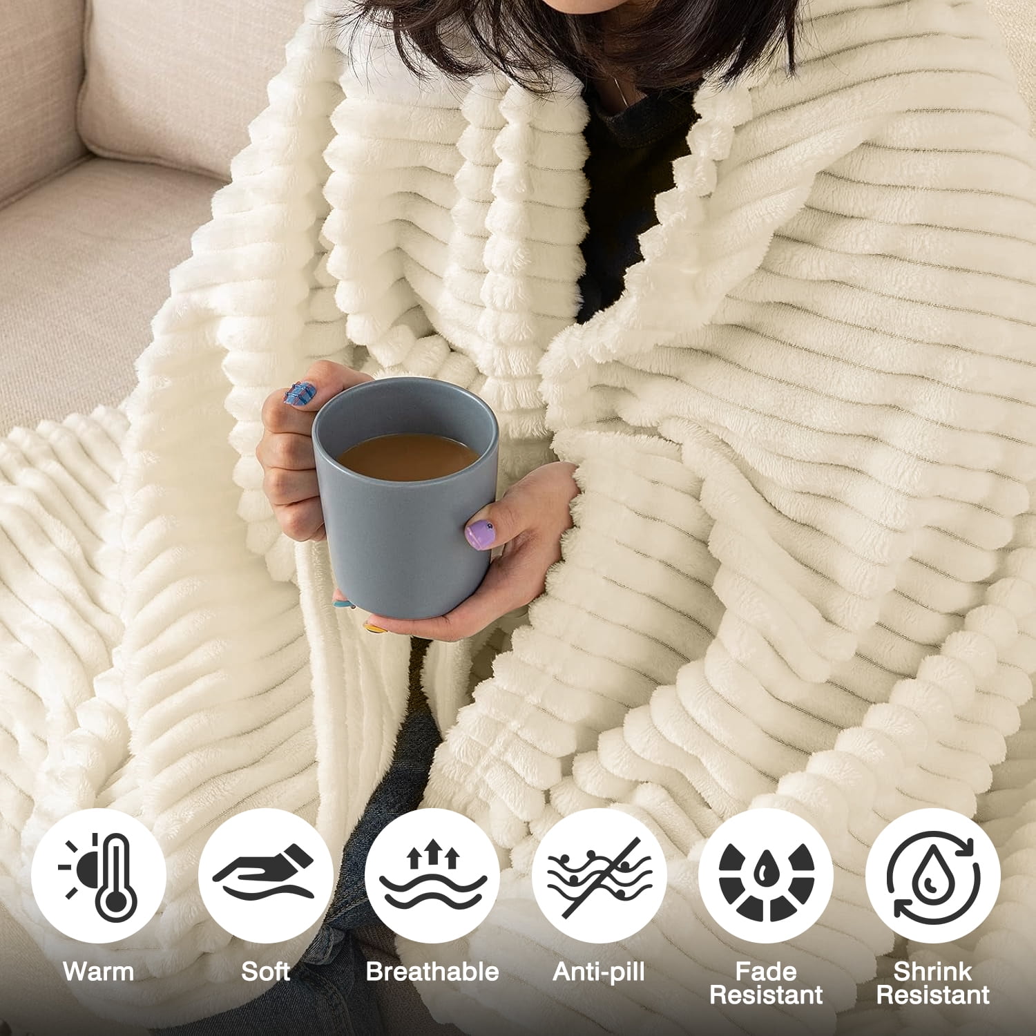 Cshidworld Striped Throw Blanket, Super Soft Lightweight Microfiber Bed Blanket for Couch and Sofa (Beige, 50x60 in) xqm7k