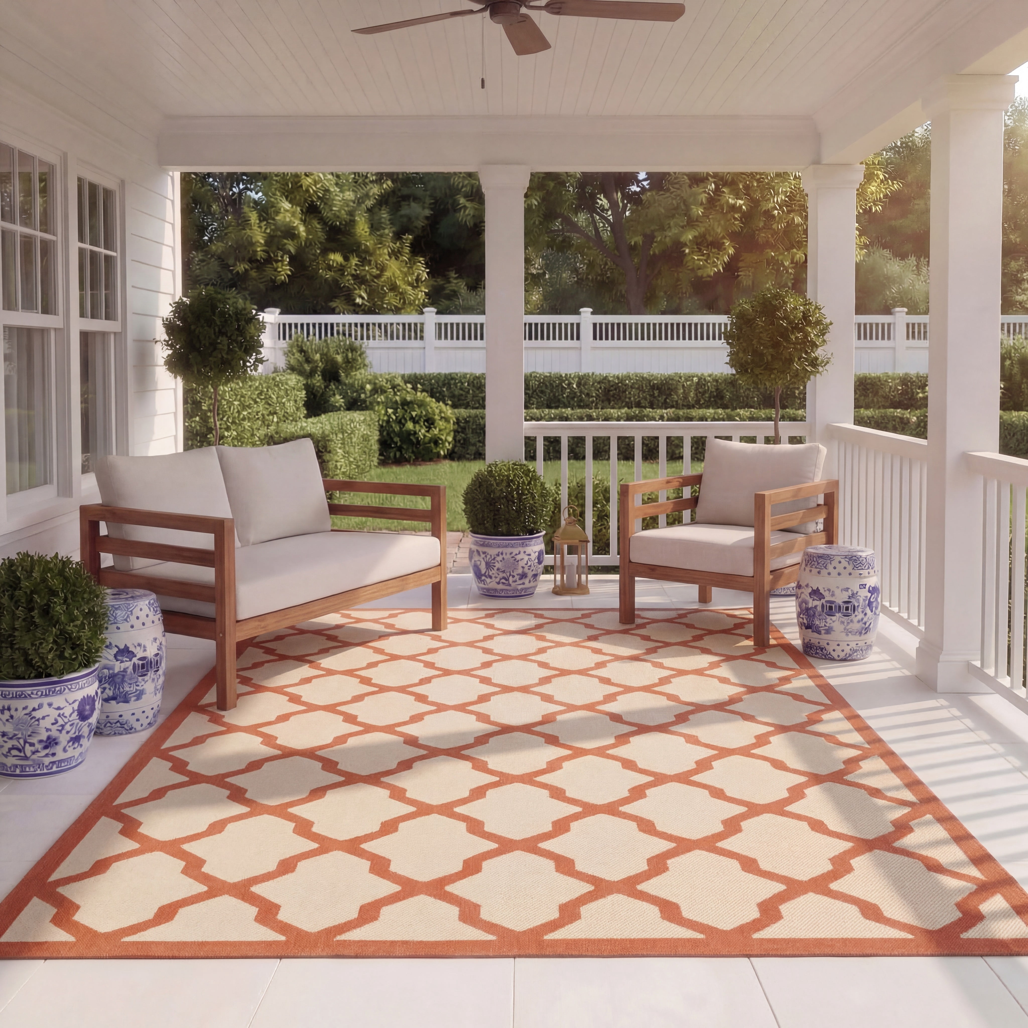 Safavieh Courtyard Amber Geometric Indoor/Outdoor Area Rug (Beige/Terracotta, 5 ft 3 in x 7 ft 7 in) fo7mt