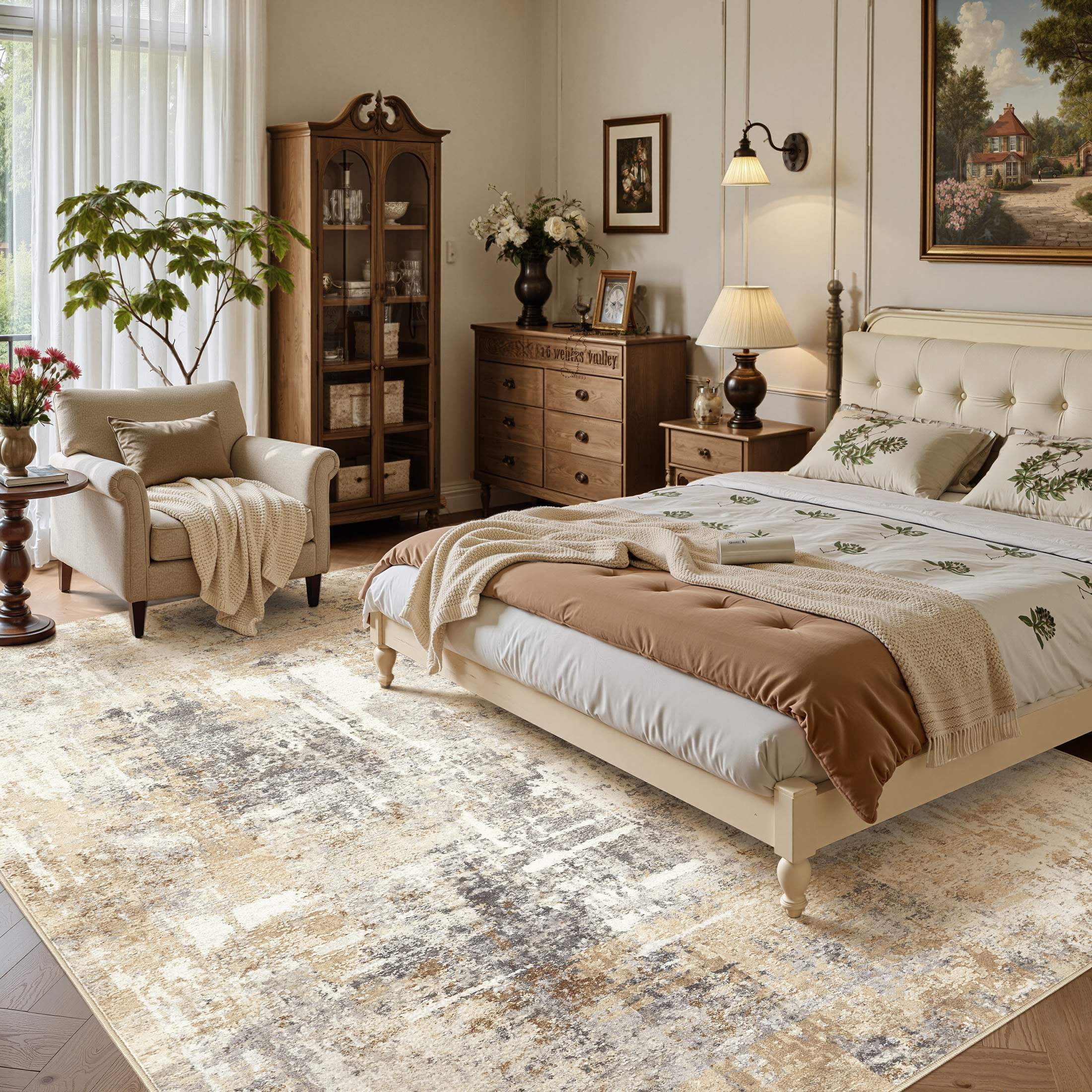 UERMEI Modern Abstract Area Rug, Washable Non-Slip Indoor Carpet for Living Room and Bedroom (Grey Gold, 8 ft x 10 ft) a46ns