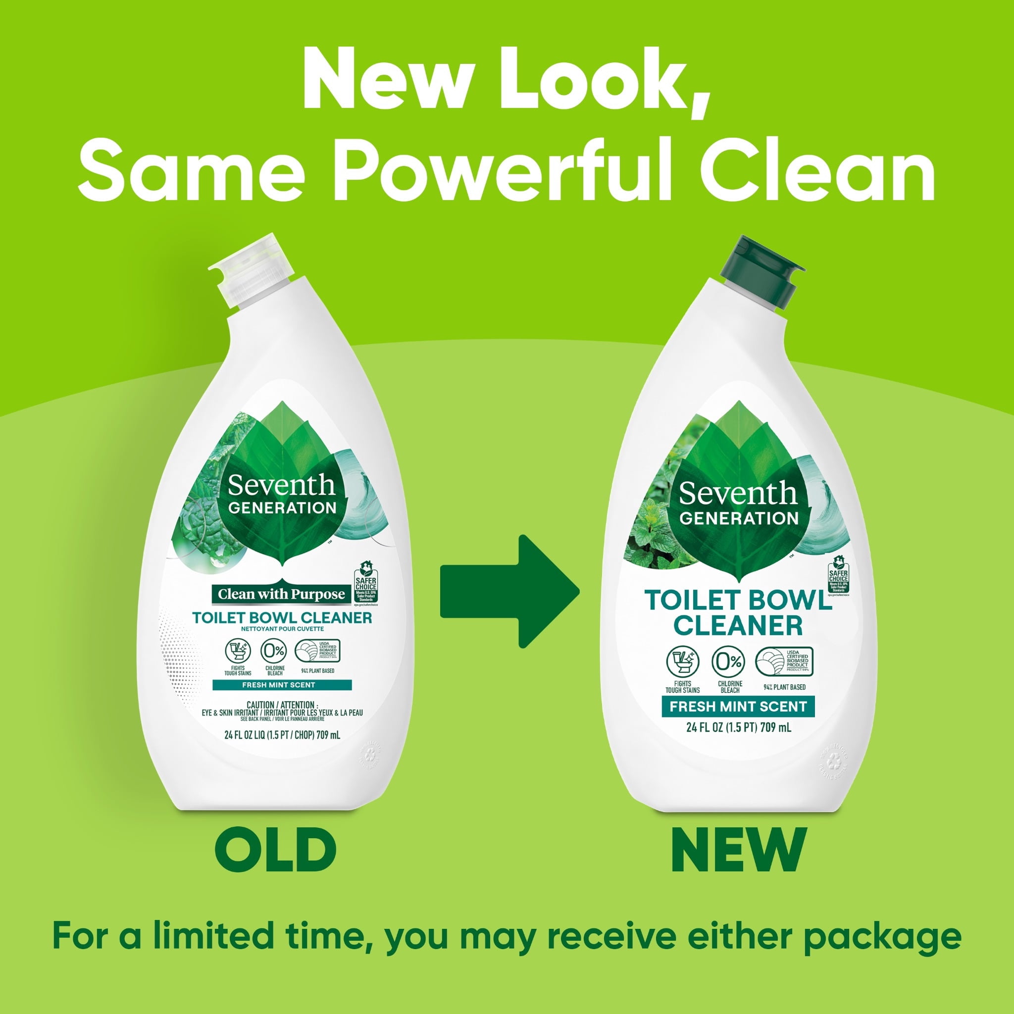 Seventh Generation Toilet Bowl Cleaner, Plant-Based Stain Remover, Fresh Mint (2 Pack, 24 fl oz) snh83