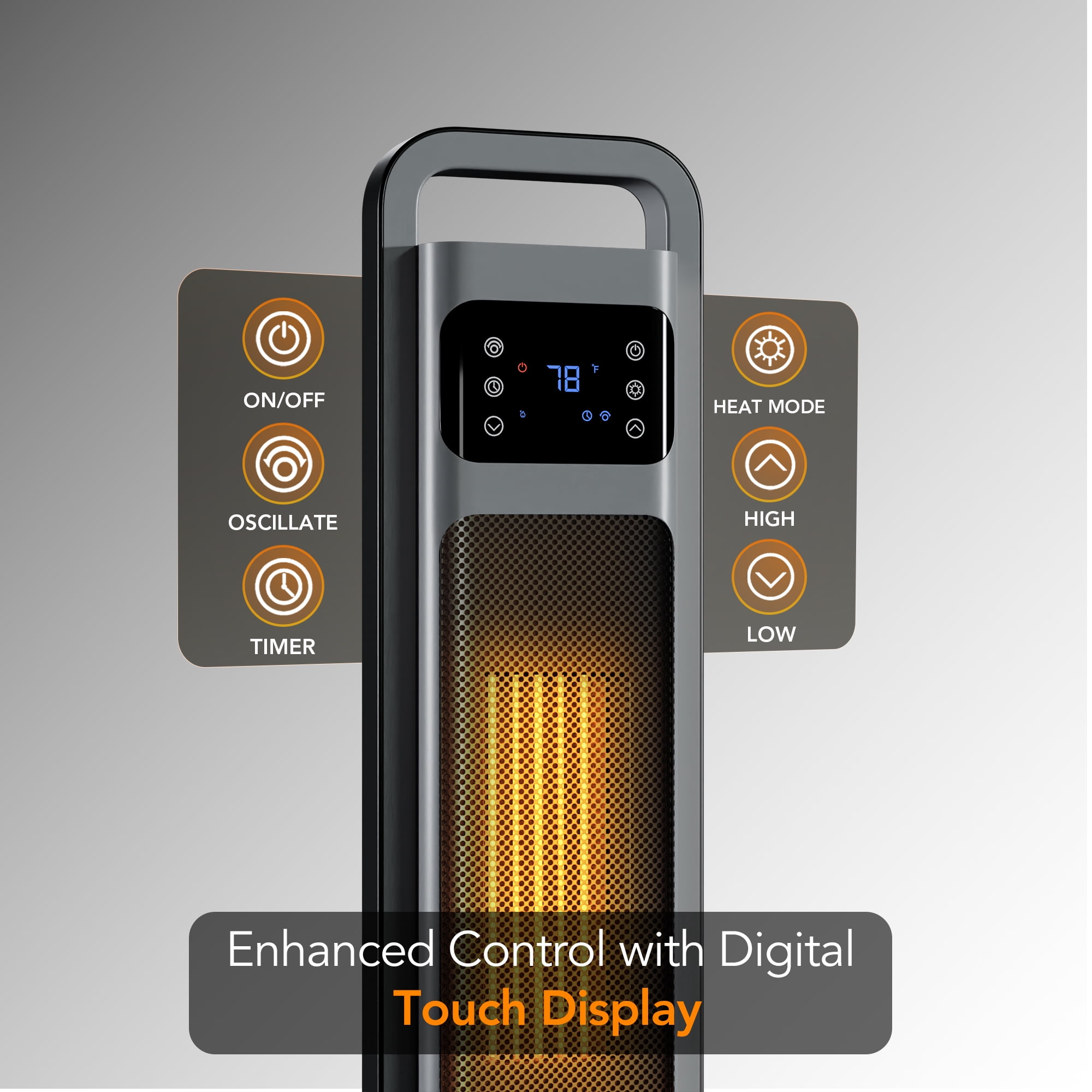 Comfort Zone 26 in Oscillating Digital Tower Heater with Remote Control (Silver, 26 in) n1rbh