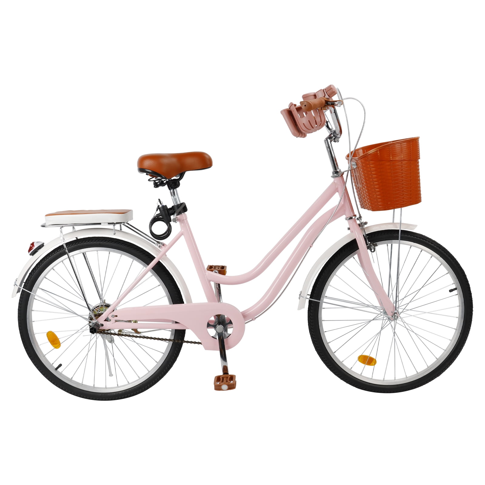 Bruce & Shark Women's Cruiser Bicycle, City Commuter Beach Bike with Basket and Lock (Blue, 24 in) 757bs
