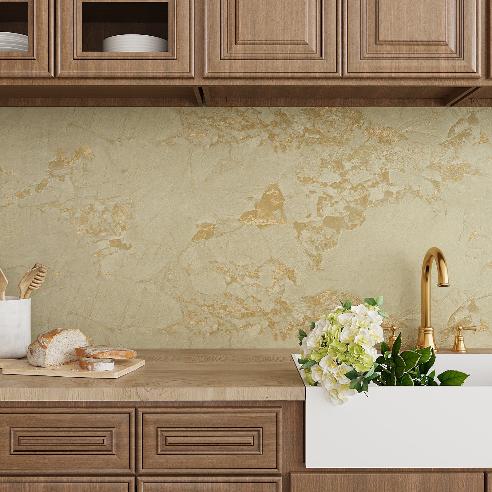 VEELIKE Gold Marble Contact Paper, Waterproof Peel and Stick Vinyl Wallpaper for Kitchen Countertops and Cabinets (Gold, 15.7 in x 118 in) fnx24