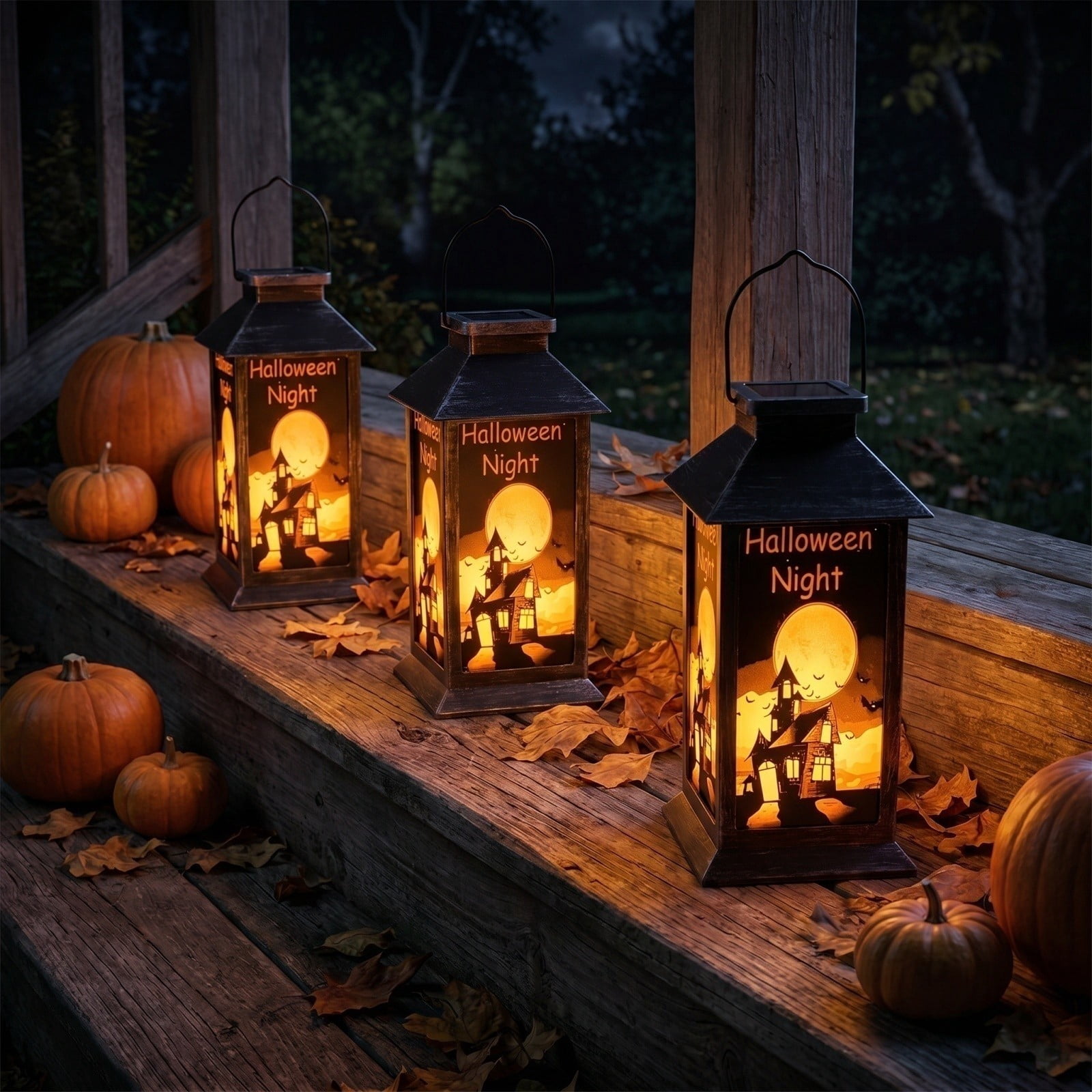 TrdSipl Halloween Solar Lantern Outdoor Decor, Iron Jack-o'-Lantern Light with Warm Amber Glow (Black, 11 in) jqeow