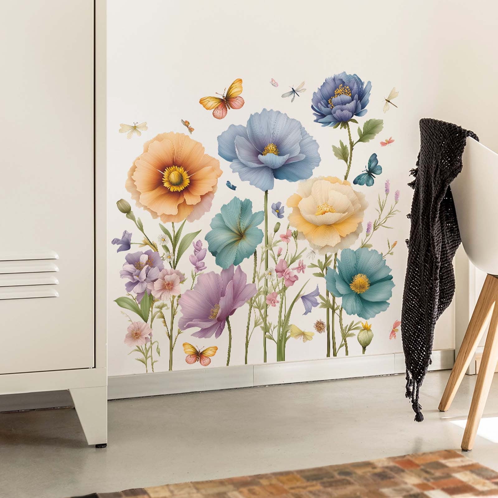 Hometravel Painted Flowers Wall Decals, Removable Vinyl Wall Art Stickers for Home Decor (Multicolor, 24 in x 36 in) s7exg