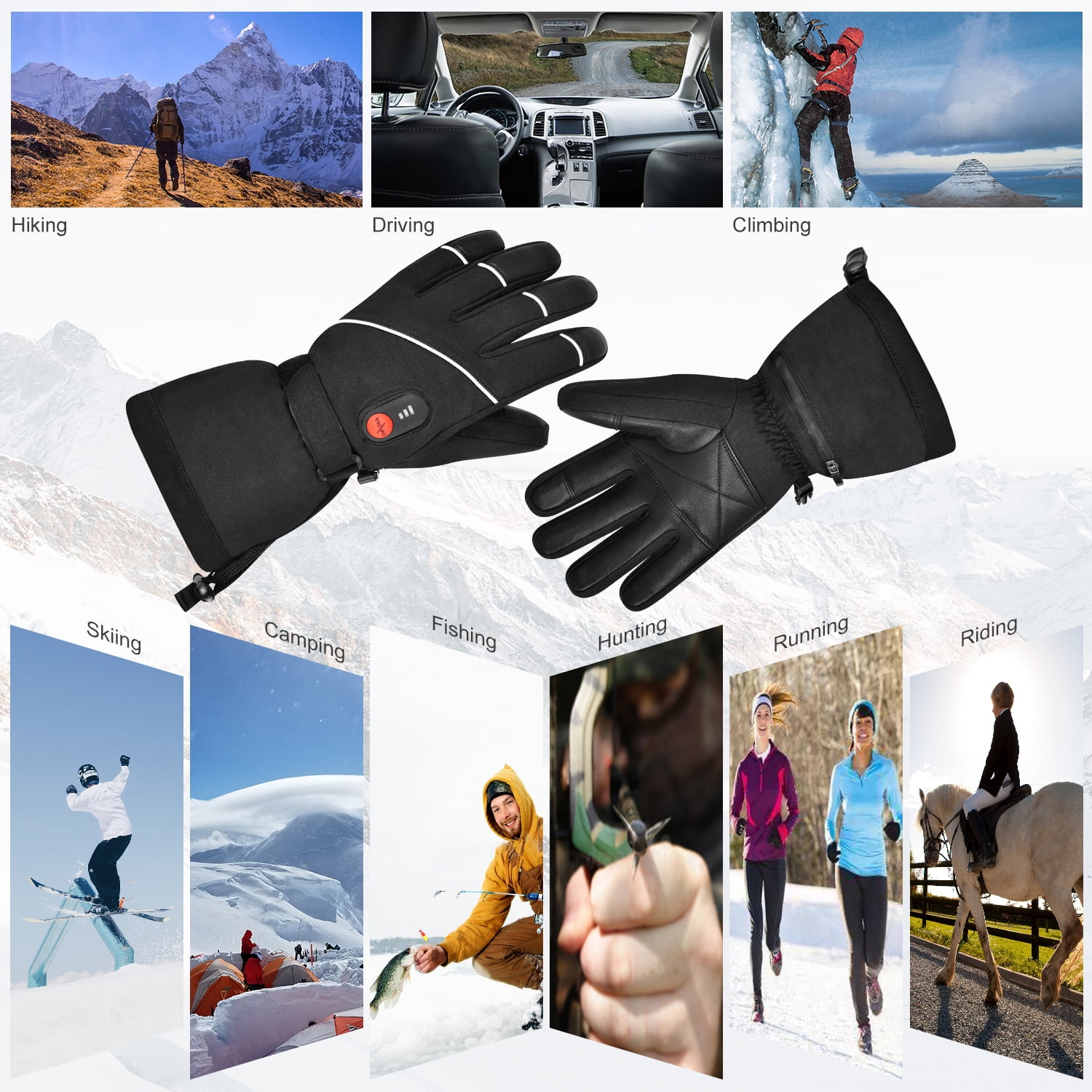 Savior Heat Rechargeable Electric Heated Leather Gloves for Skiing and Snowboarding (Black, Large) u1gcg