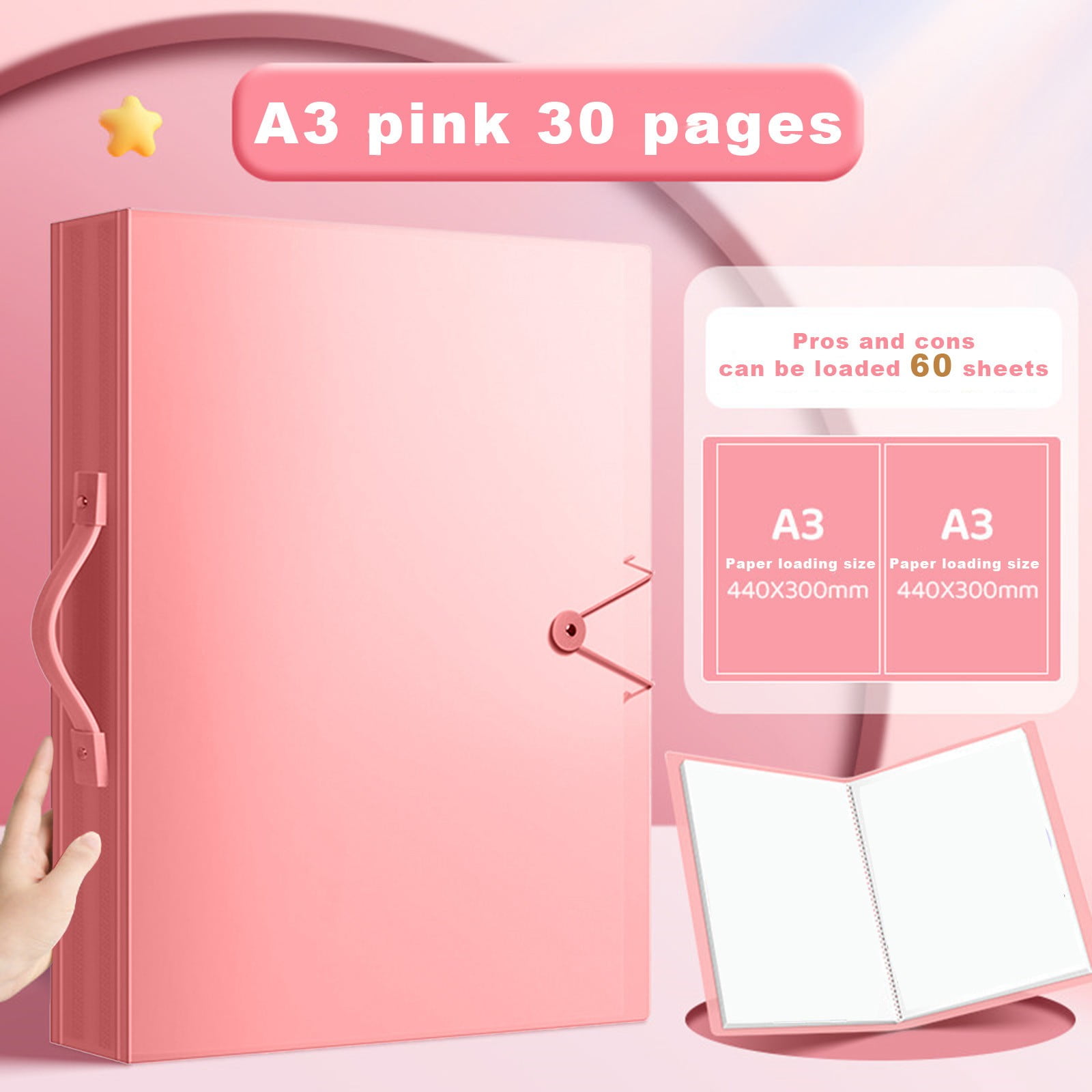 Inerposs Large Art Portfolio Folder, 30-Pocket Display Book for Artwork Storage (Pink, 17.3 in x 11.8 in) jdco4