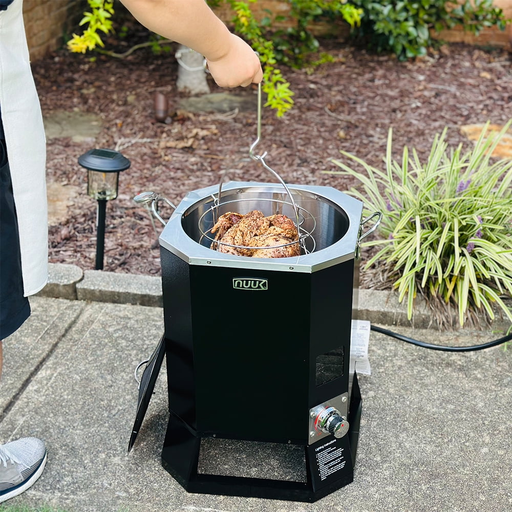 NUUK Outdoor Turkey Fryer, Propane Deep Fryer with Cast Iron Burner Stand, High-Efficiency Cooking System (Black, 30 qt) 42l22