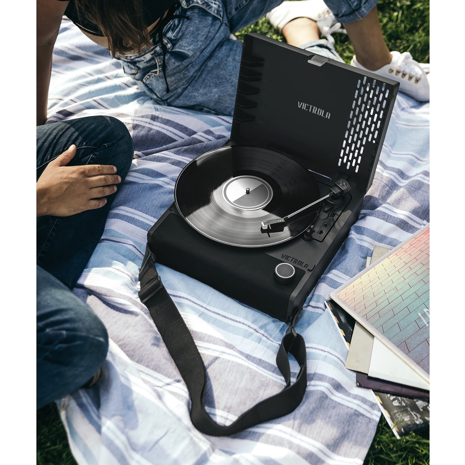 Victrola Revolution GO Portable Record Player with Bluetooth and Rechargeable Battery (Black) 32b0q