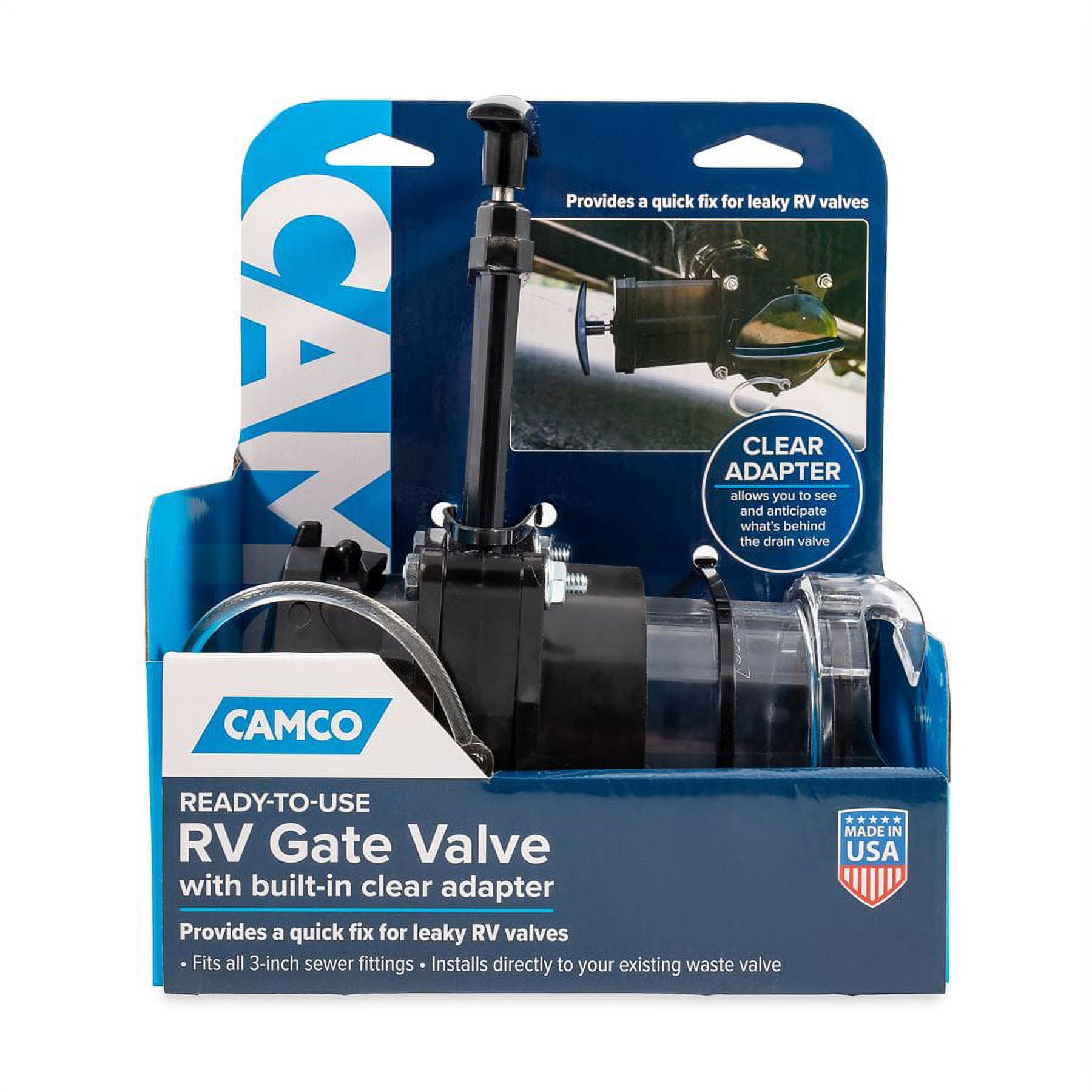 Camco RV Gate Valve Replacement for Sewer Systems (Black and Clear, 3 in) yegsg