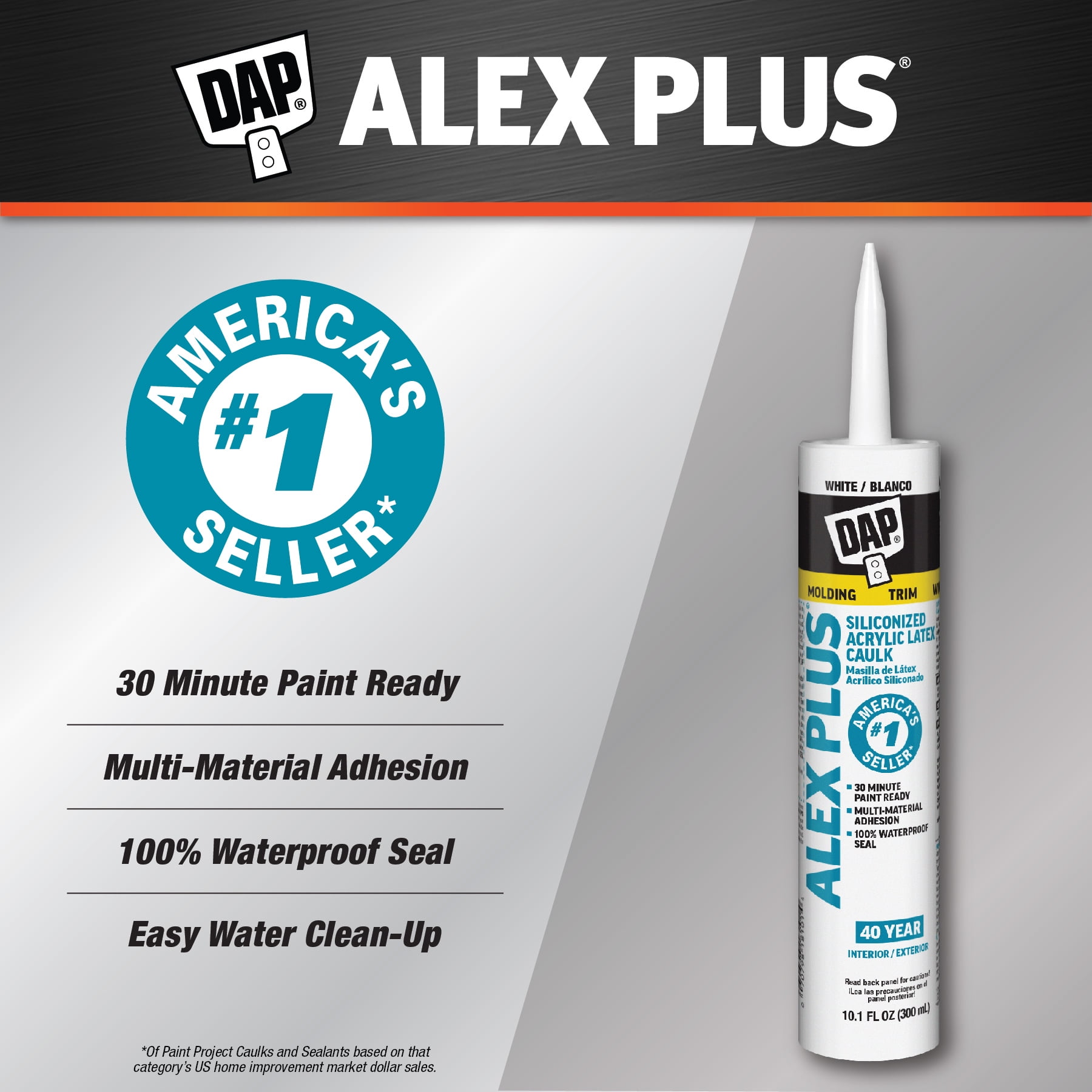 DAP Alex Plus All Purpose Acrylic Latex Caulk with Silicone (White, 10.1 oz) z000g