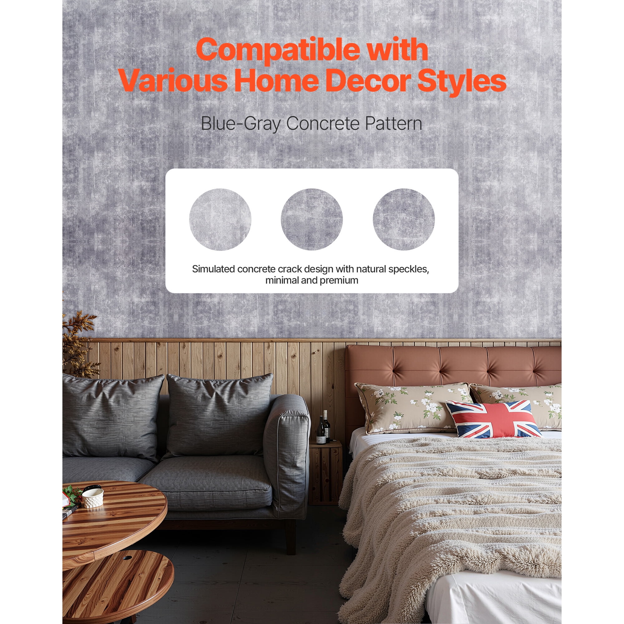 KFFKFF Peel and Stick Wallpaper, Waterproof Self-Adhesive Vinyl Contact Paper for Home Decor (Grey, 15.7 in x 590.5 in) mnpl7