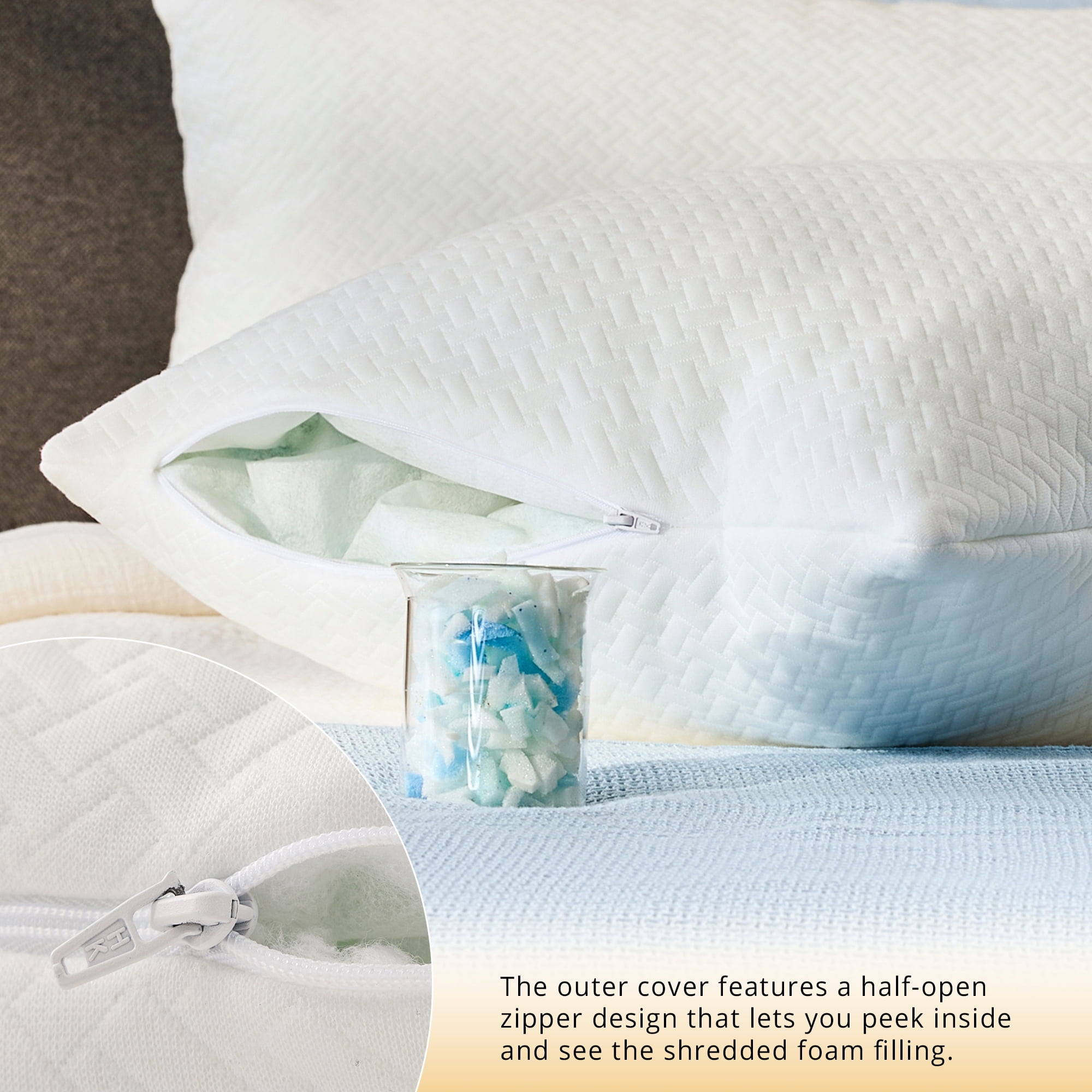 EGOHOME Shredded Gel Memory Foam Bed Pillow (White, 2 Pack, 28 in x 18 in) 9rm68